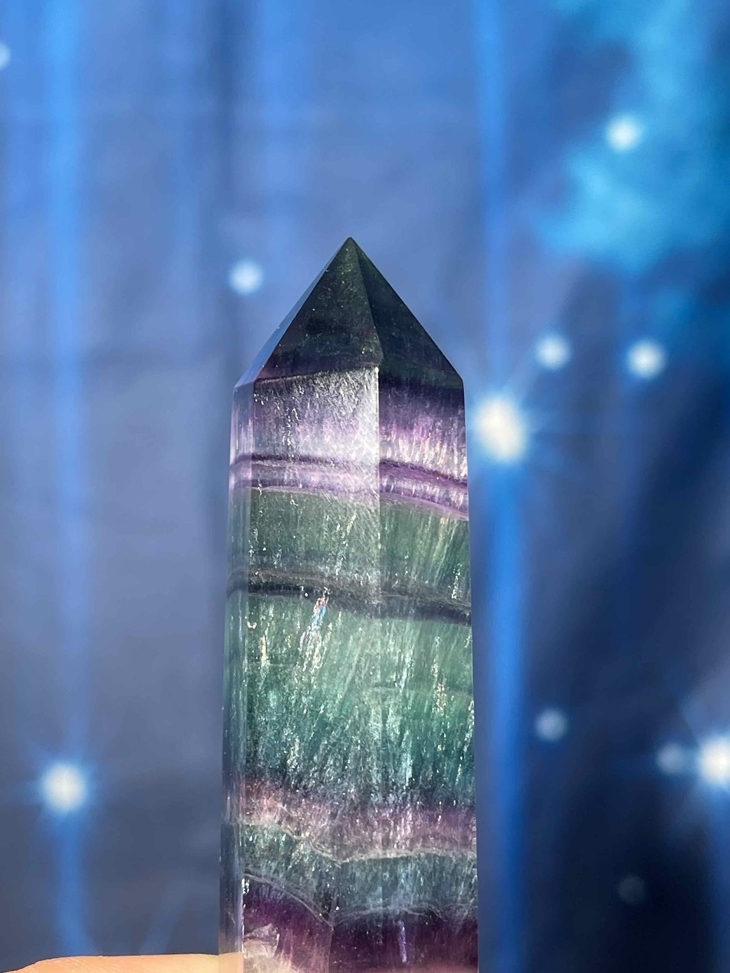 Rainbow Fluorite DT | 4 1/8" long | 105 grams | double termination | beautiful subtle rainbows | shimmery rainbows | Damage Discount