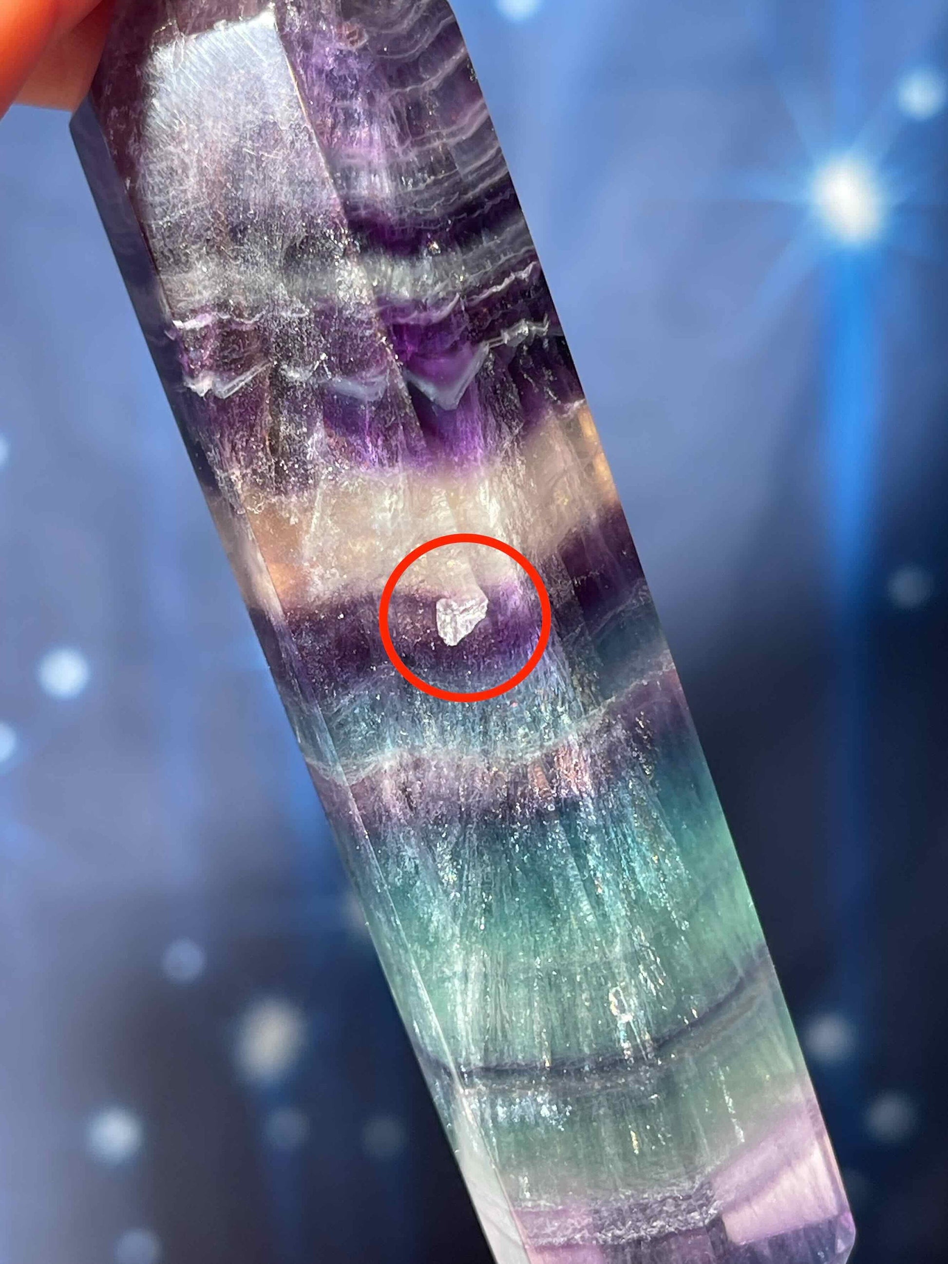 Rainbow Fluorite DT | 4 1/8" long | 105 grams | double termination | beautiful subtle rainbows | shimmery rainbows | Damage Discount
