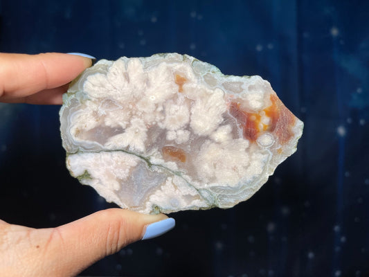Unpolished Flower Agate slab | 4 1/8” long | 206 grams | matte look | NOT self-standing