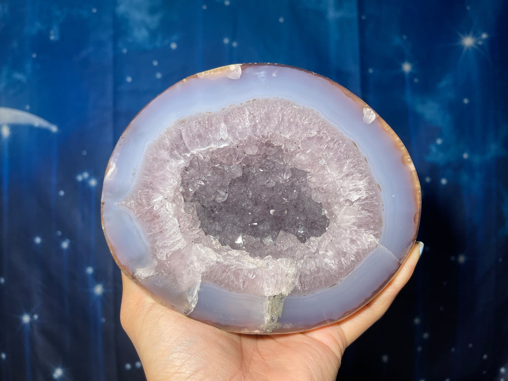 XL Agate Geode | 6" long | 1.520 kilograms | NO PAIR | mini rainbows | Dendrite inclusions