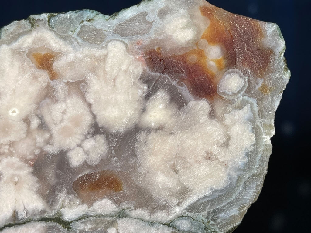 Unpolished Flower Agate slab | 4 1/8” long | 206 grams | matte look | NOT self-standing