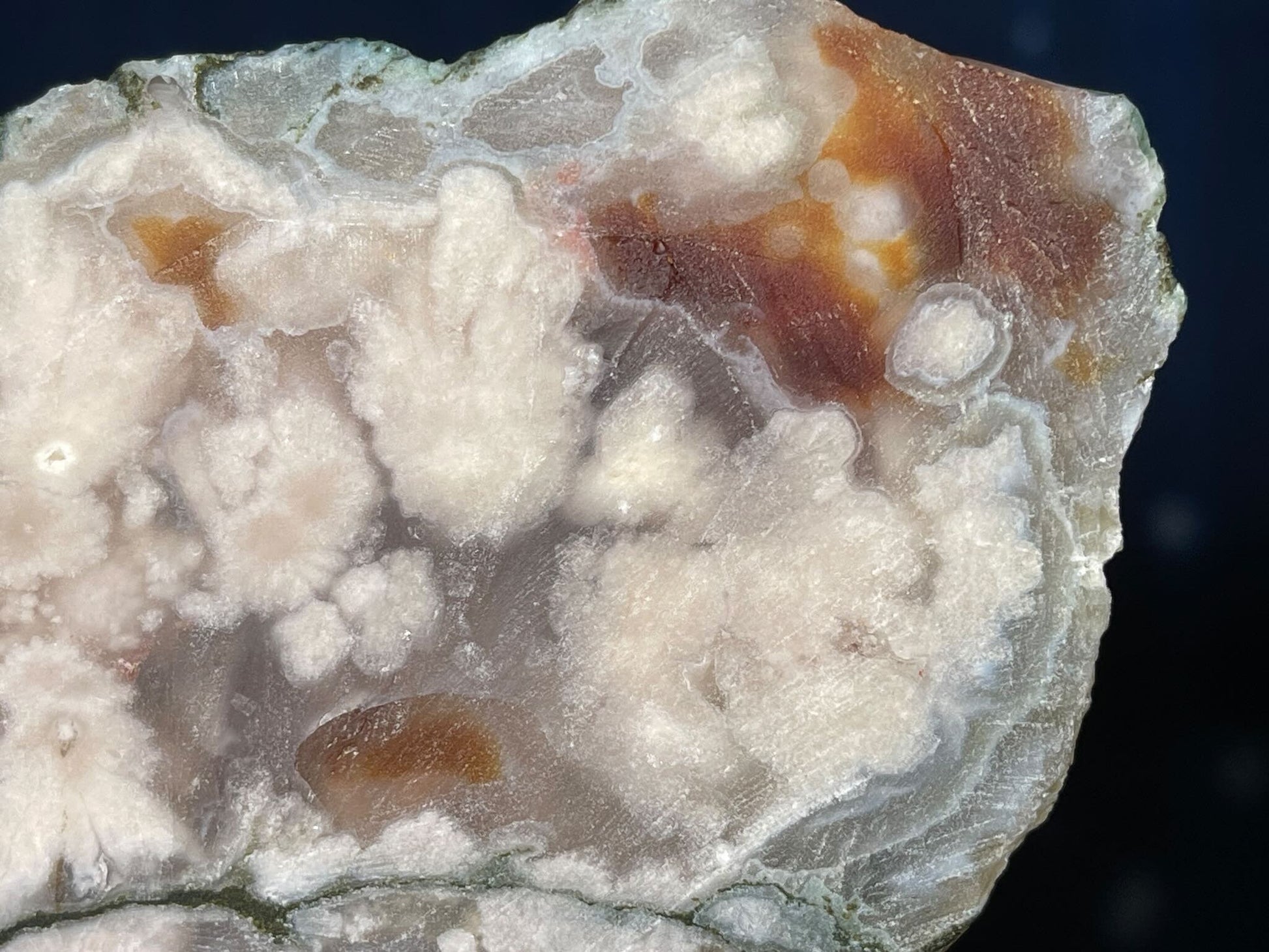 Unpolished Flower Agate slab | 4 1/8” long | 206 grams | matte look | NOT self-standing