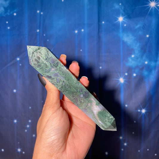 large Moss Agate DT | 7 1/8" long | 286 grams | gorgeous Moss Agate DT | double terminated | green Moss Agate DT