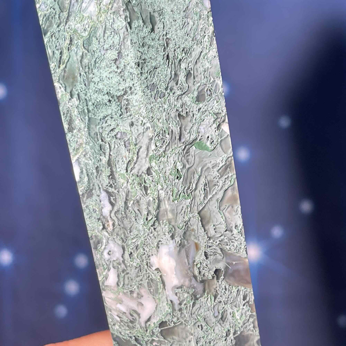 large Moss Agate DT | 7 1/8" long | 286 grams | gorgeous Moss Agate DT | double terminated | green Moss Agate DT