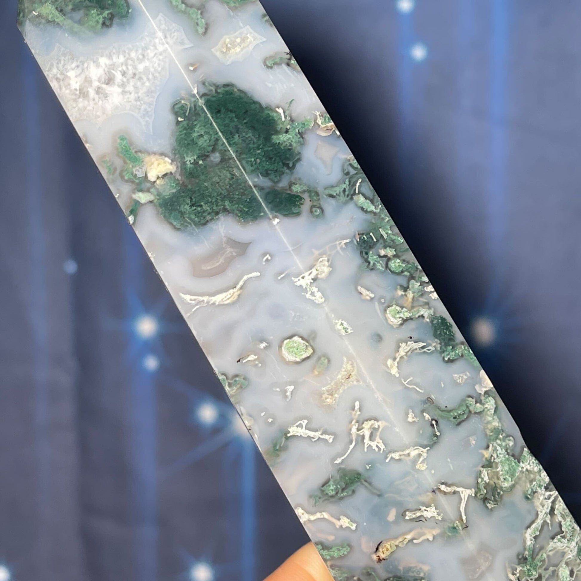 large druzy Moss Agate DT | 8 3/4" long | 519 grams | gorgeous Moss Agate DT | double terminated | green Moss Agate DT