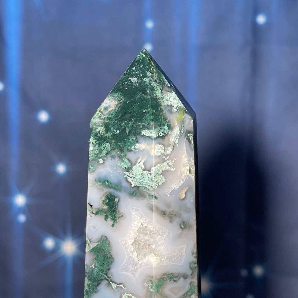 large druzy Moss Agate DT | 8 3/4" long | 519 grams | gorgeous Moss Agate DT | double terminated | green Moss Agate DT