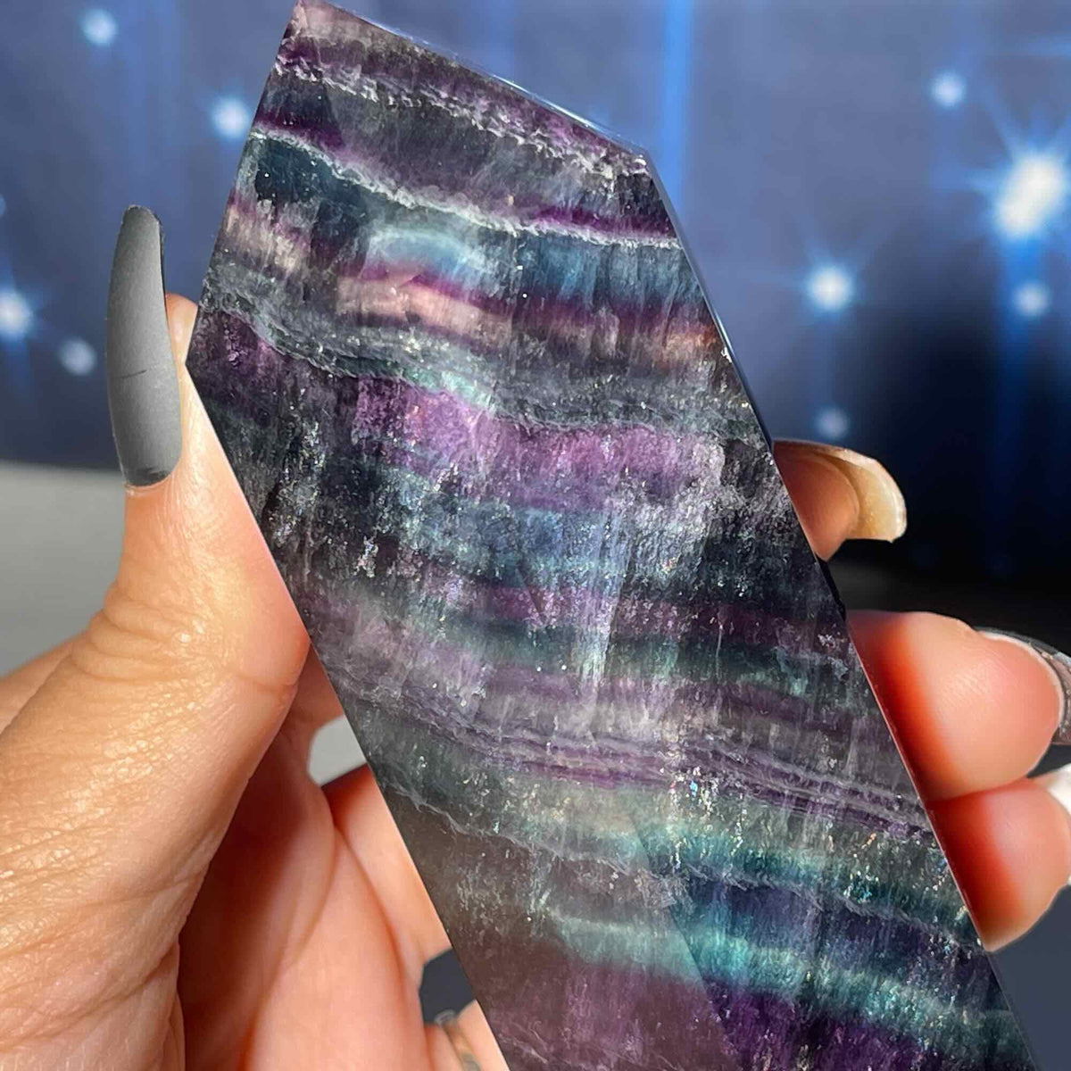 Rainbow Fluorite DT | 5 3/4" long | 428 grams | Damage Discount | banded Fluorite DT