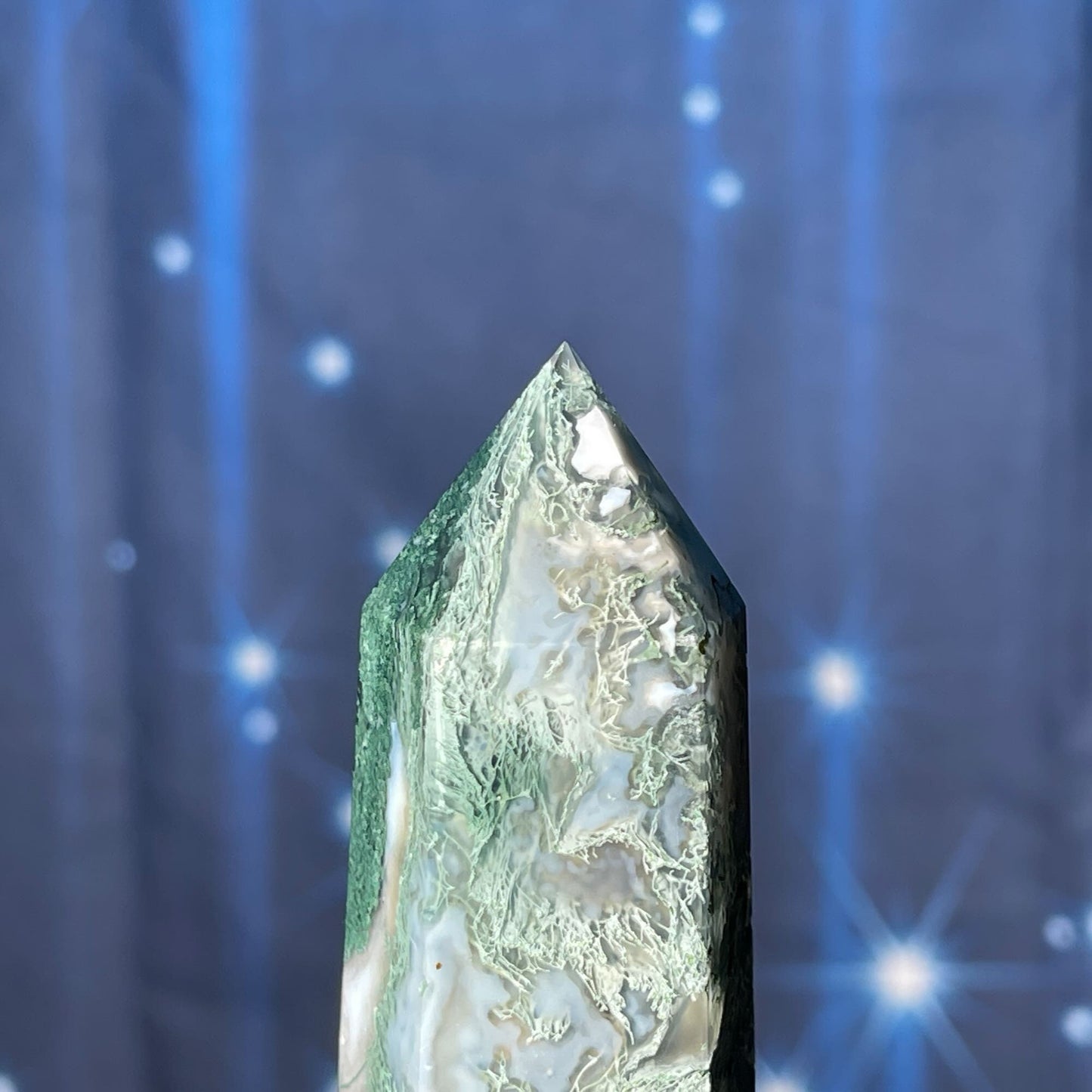 large Moss Agate DT | 7 1/8" long | 286 grams | gorgeous Moss Agate DT | double terminated | green Moss Agate DT