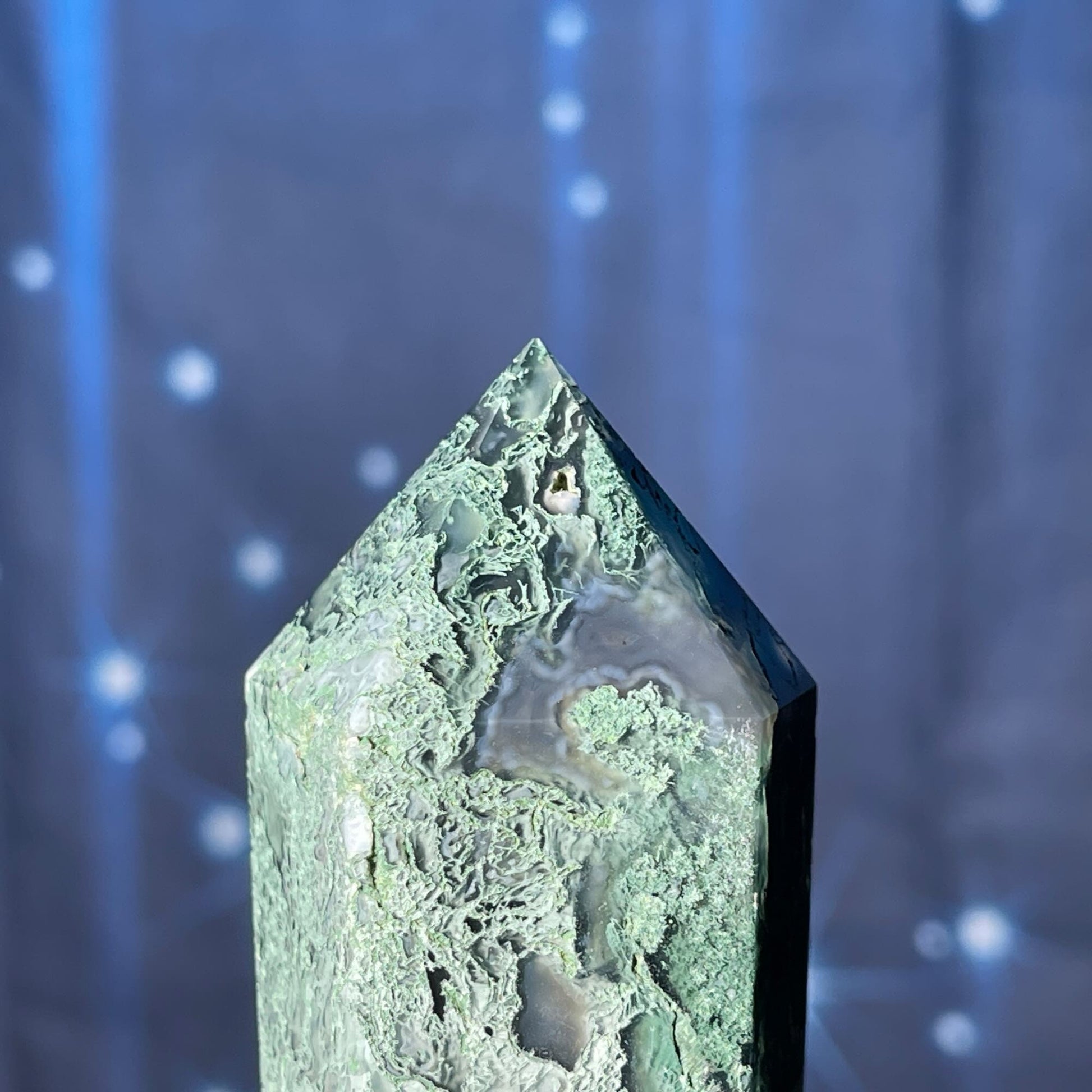 large Moss Agate DT | 7 1/8" long | 286 grams | gorgeous Moss Agate DT | double terminated | green Moss Agate DT