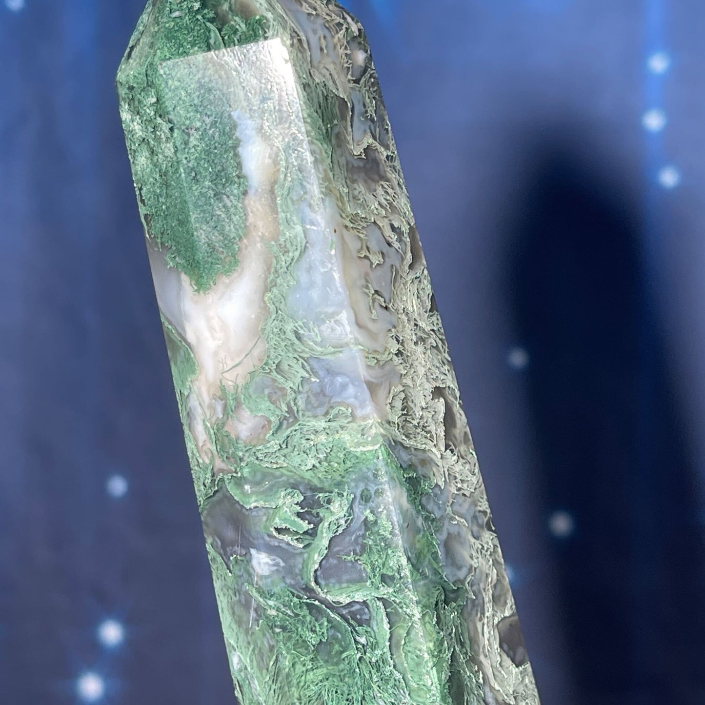 large Moss Agate DT | 7 1/8" long | 286 grams | gorgeous Moss Agate DT | double terminated | green Moss Agate DT