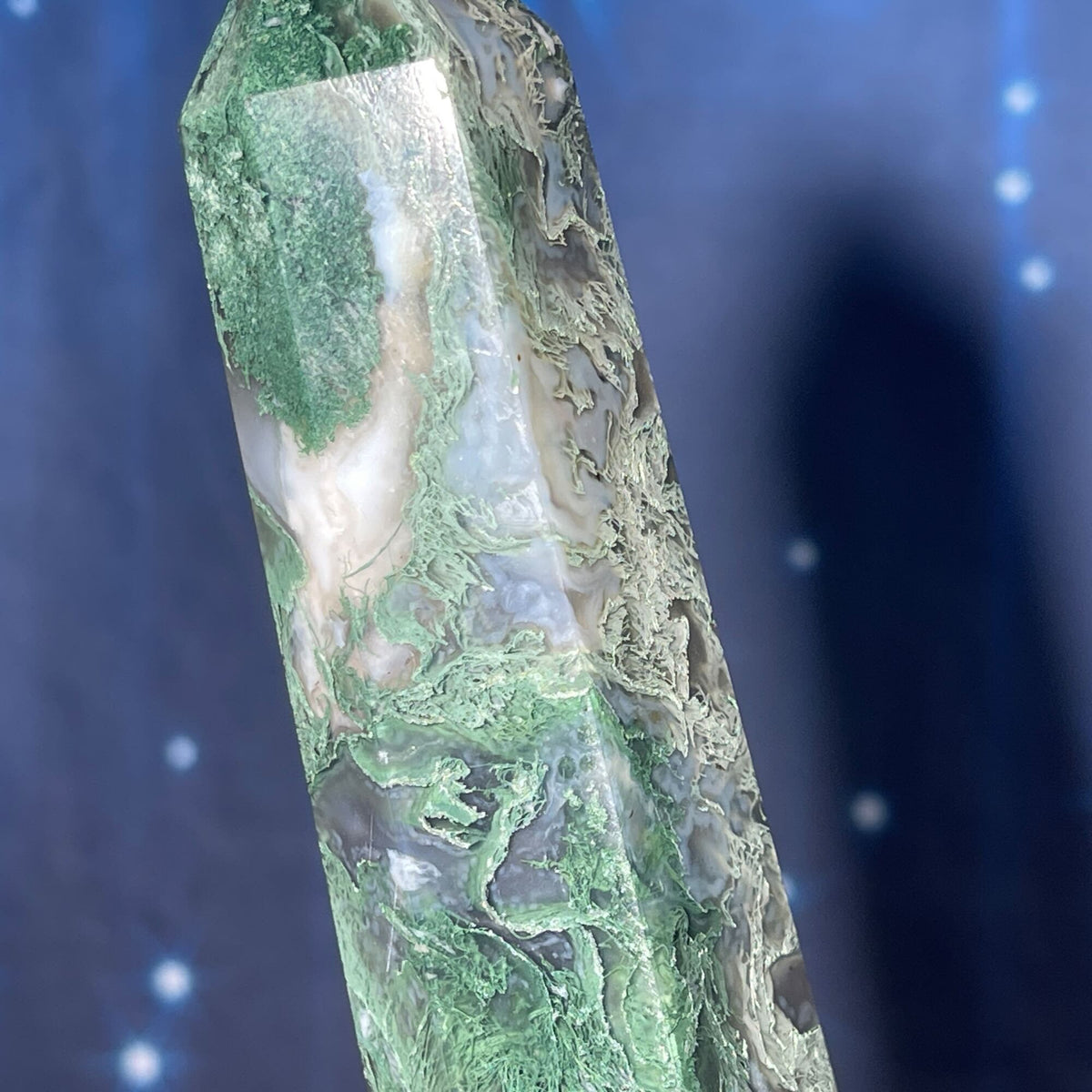 large Moss Agate DT | 7 1/8" long | 286 grams | gorgeous Moss Agate DT | double terminated | green Moss Agate DT