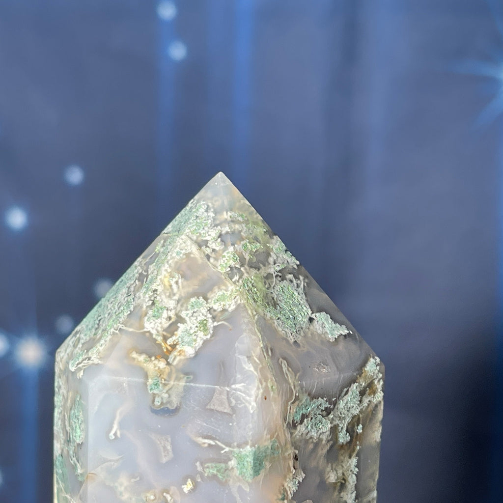 large druzy Moss Agate DT | 8 3/4" long | 519 grams | gorgeous Moss Agate DT | double terminated | green Moss Agate DT
