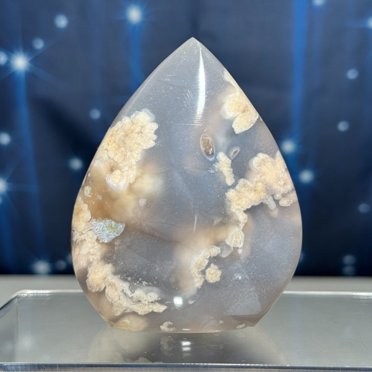 blue Flower Agate free form | 3" tall | 186 grams | gorgeous Flower Agate flame | translucent flower agate | Tucson find