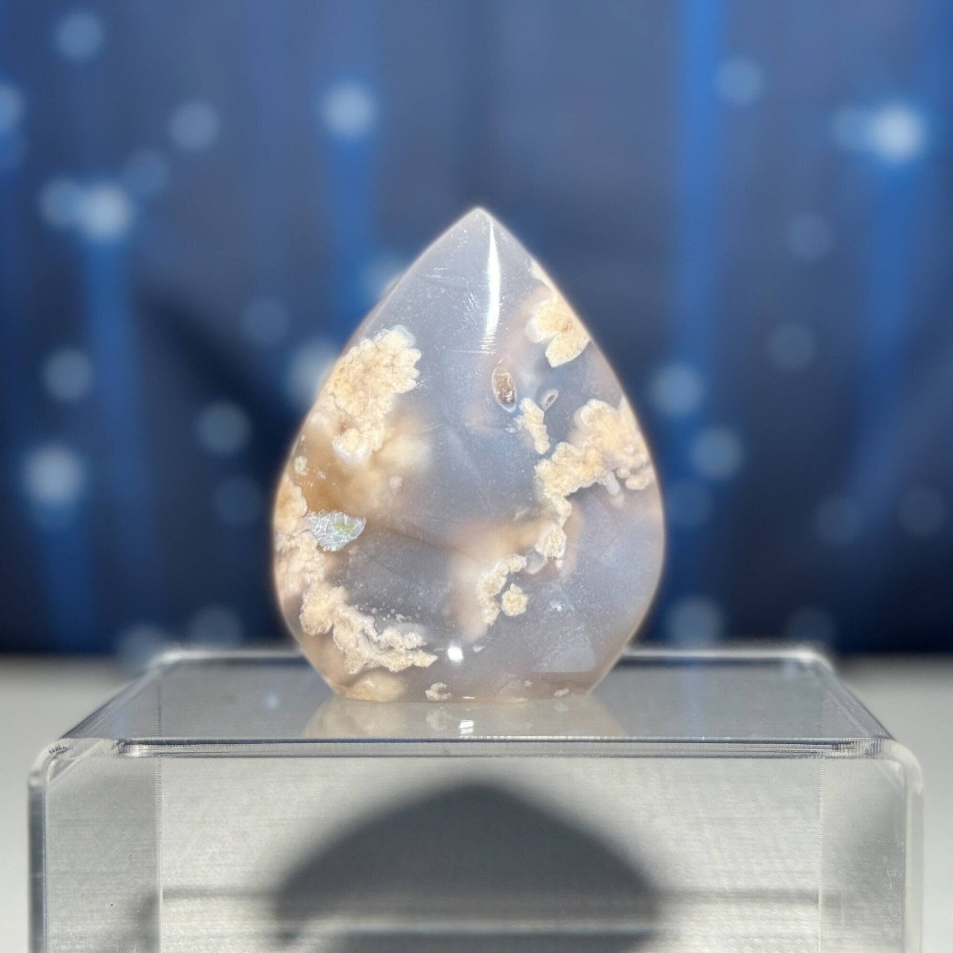blue Flower Agate free form | 3" tall | 186 grams | gorgeous Flower Agate flame | translucent flower agate | Tucson find