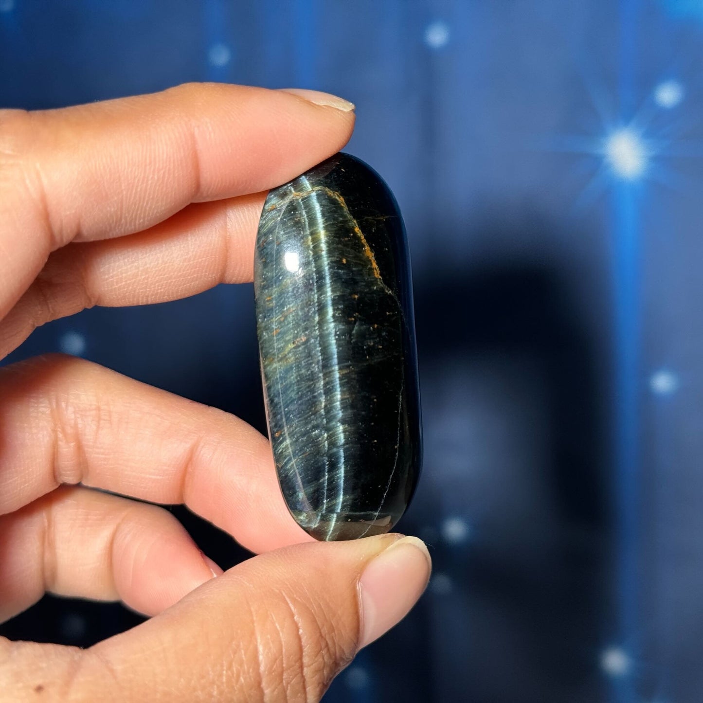 Blue Tiger's Eye Palm Stone | 2" long | 28 grams | flashy blue