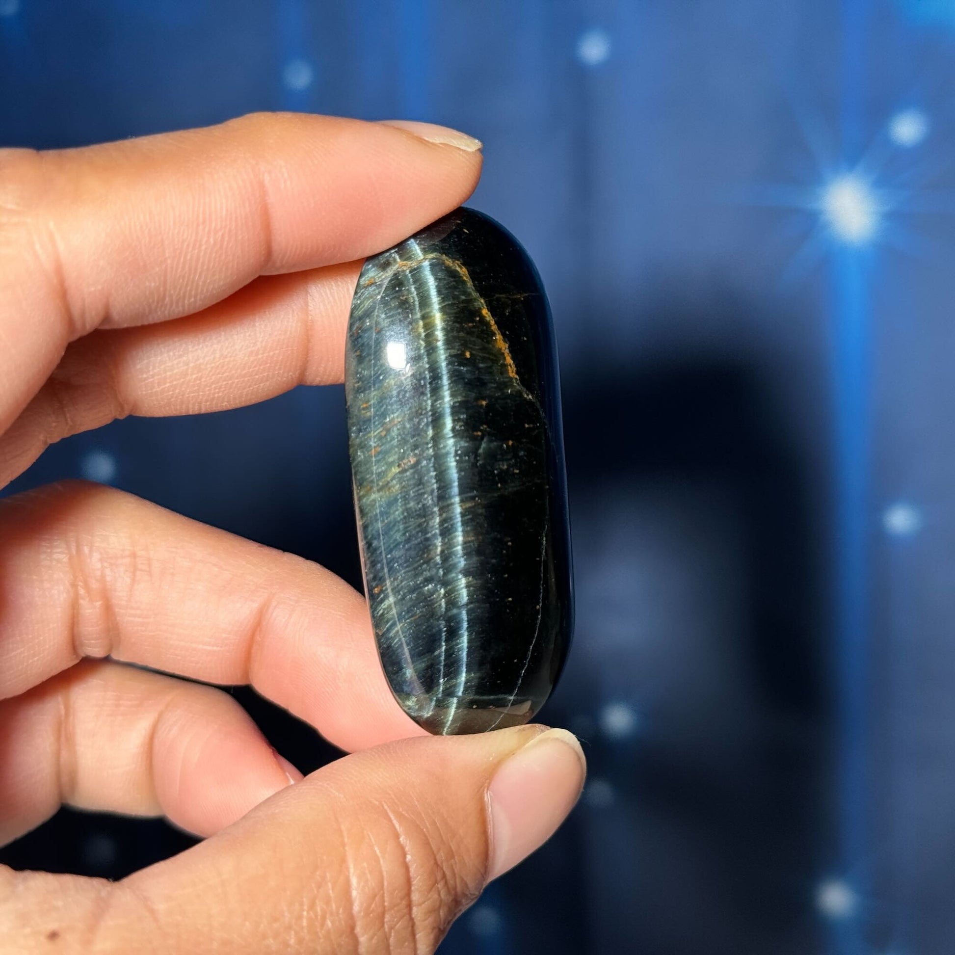 Blue Tiger's Eye Palm Stone | 2" long | 28 grams | flashy blue
