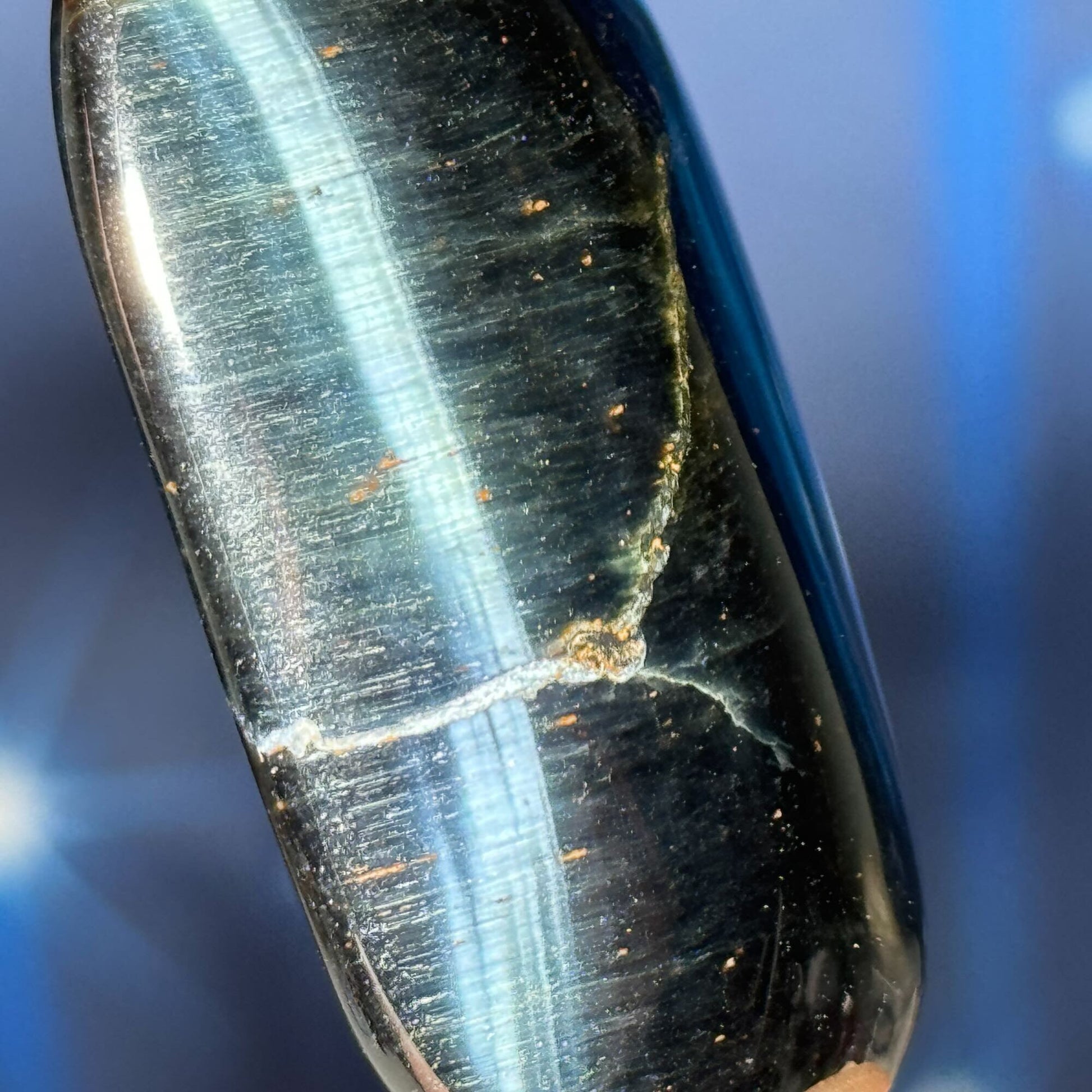 Blue Tiger's Eye Palm Stone | 2" long | 28 grams | flashy blue
