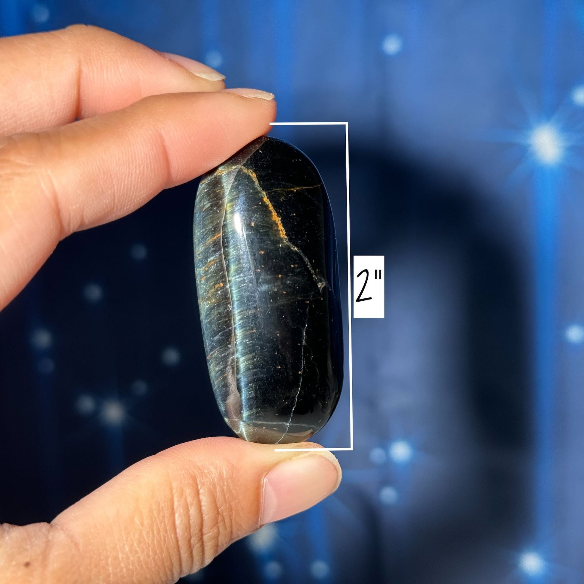 Blue Tiger's Eye Palm Stone | 2" long | 28 grams | flashy blue