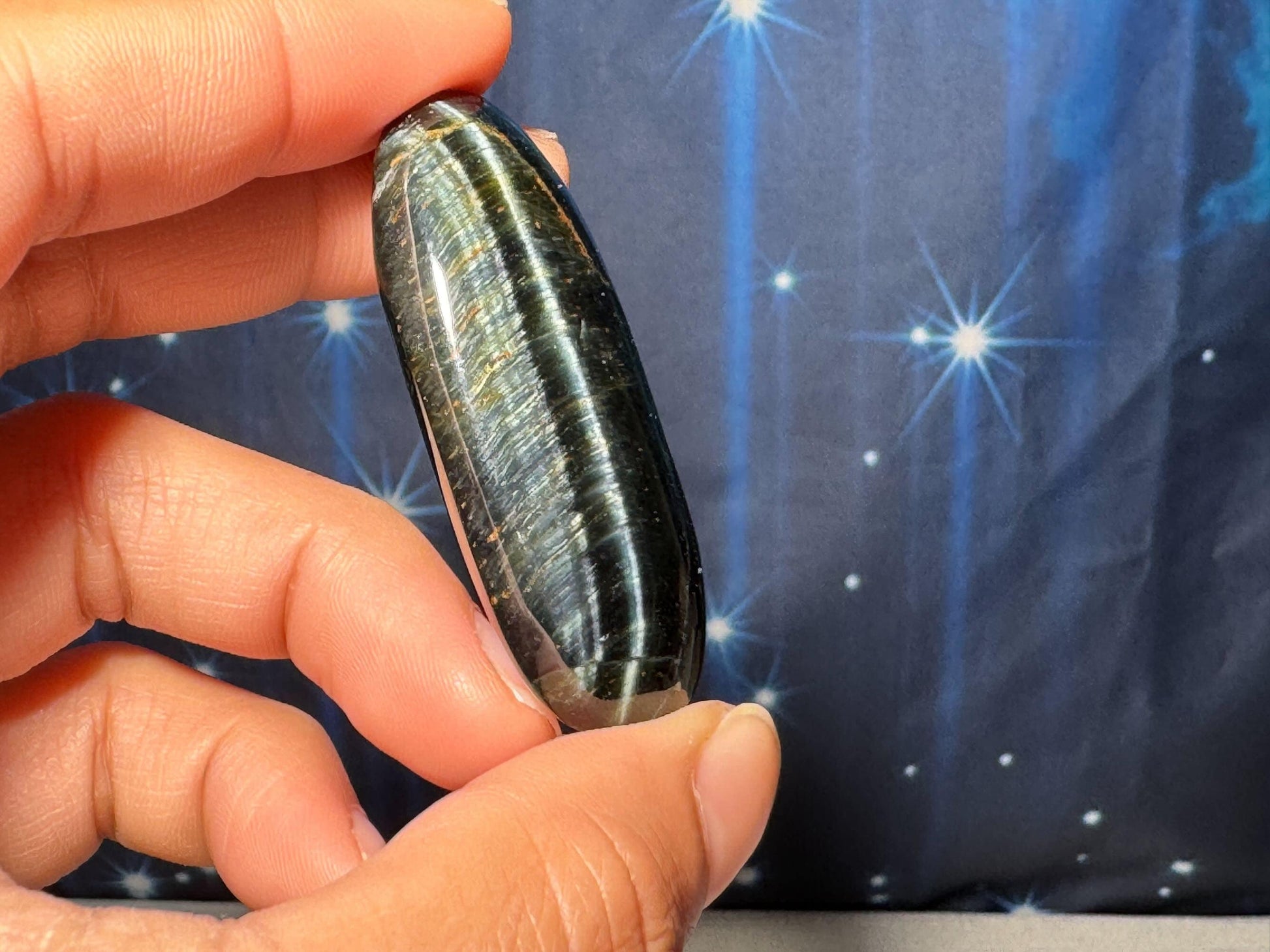 Blue Tiger's Eye Palm Stone | 2" long | 28 grams | flashy blue