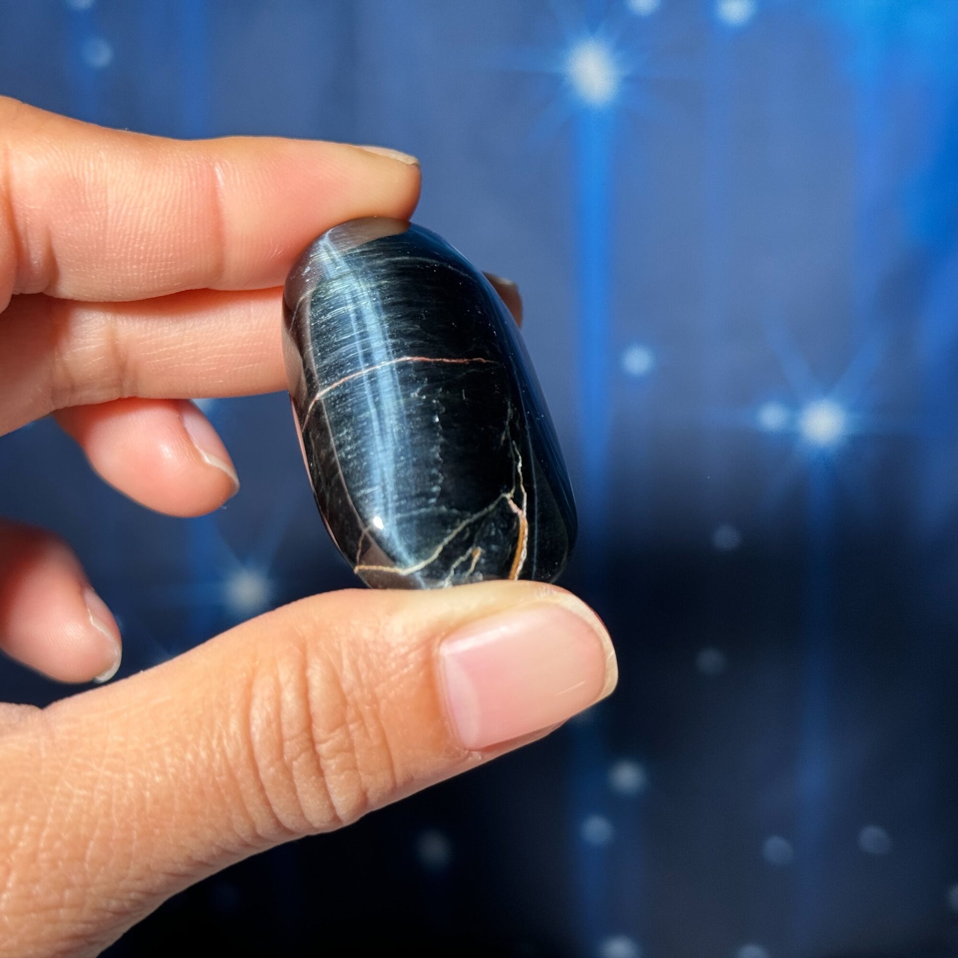Blue Tiger's Eye Palm Stone | 1 3/4" long | 38 grams | flashy blue