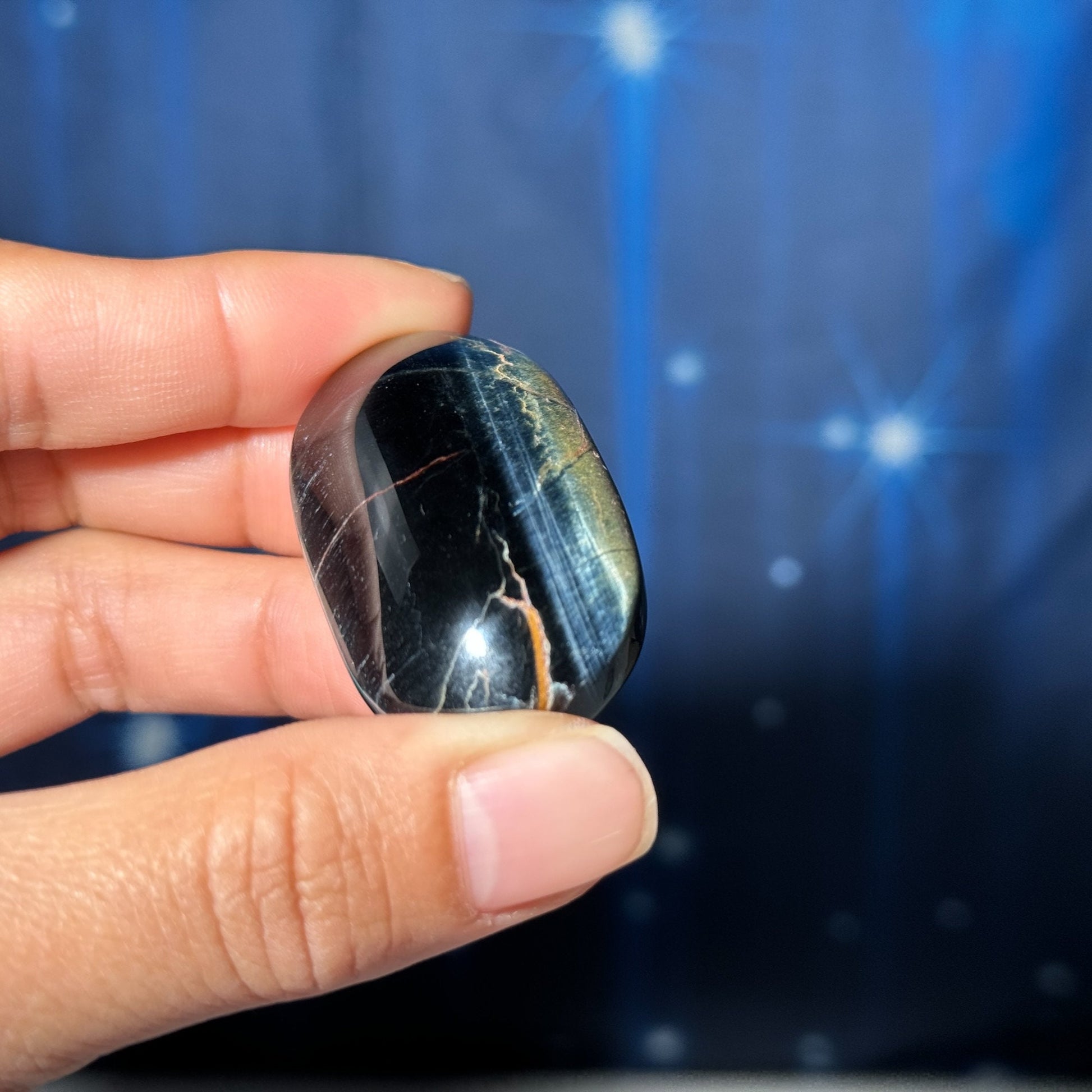 Blue Tiger's Eye Palm Stone | 1 3/4" long | 38 grams | flashy blue