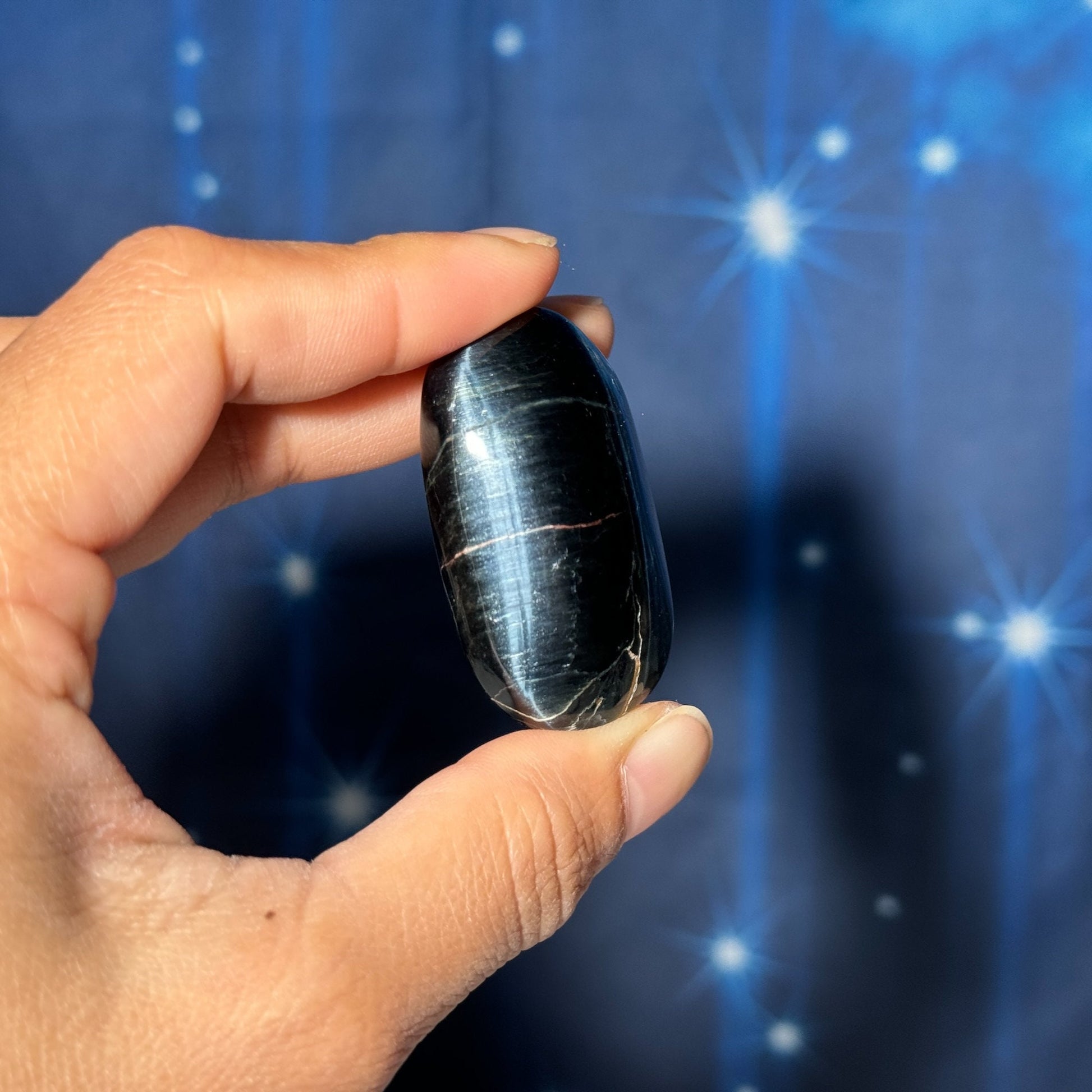 Blue Tiger's Eye Palm Stone | 1 3/4" long | 38 grams | flashy blue
