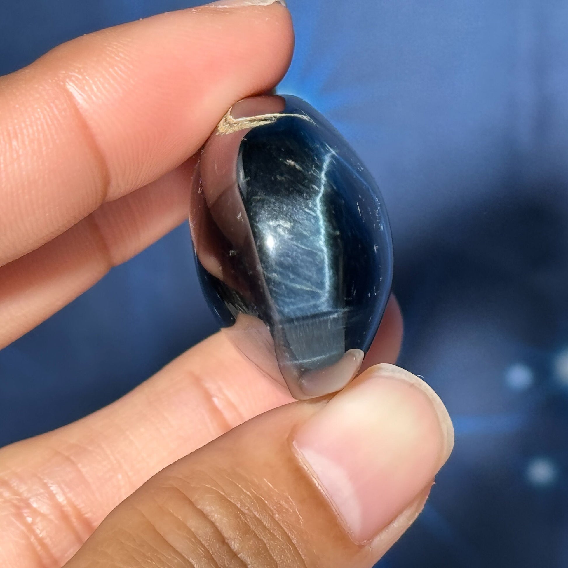 Blue Tiger's Eye Palm Stone | 2" long | 40 grams | flashy blue