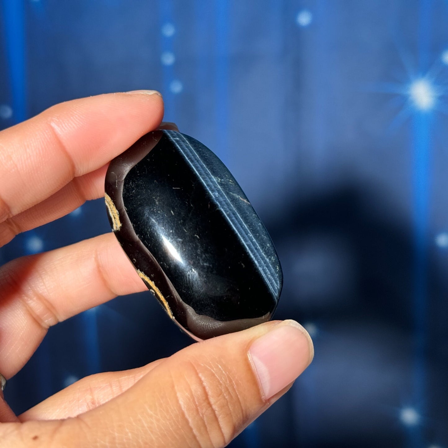 Blue Tiger's Eye Palm Stone | 2" long | 40 grams | flashy blue