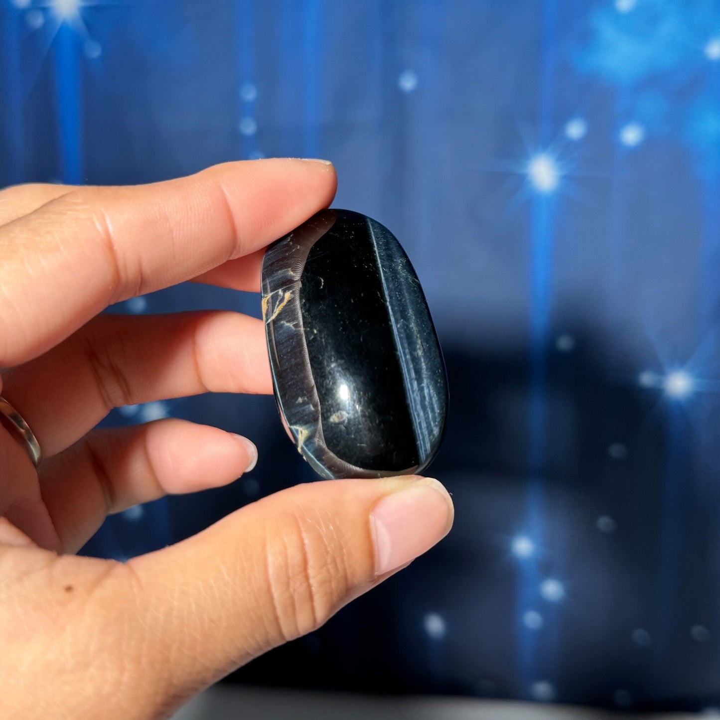 Blue Tiger's Eye Palm Stone | 2" long | 40 grams | flashy blue