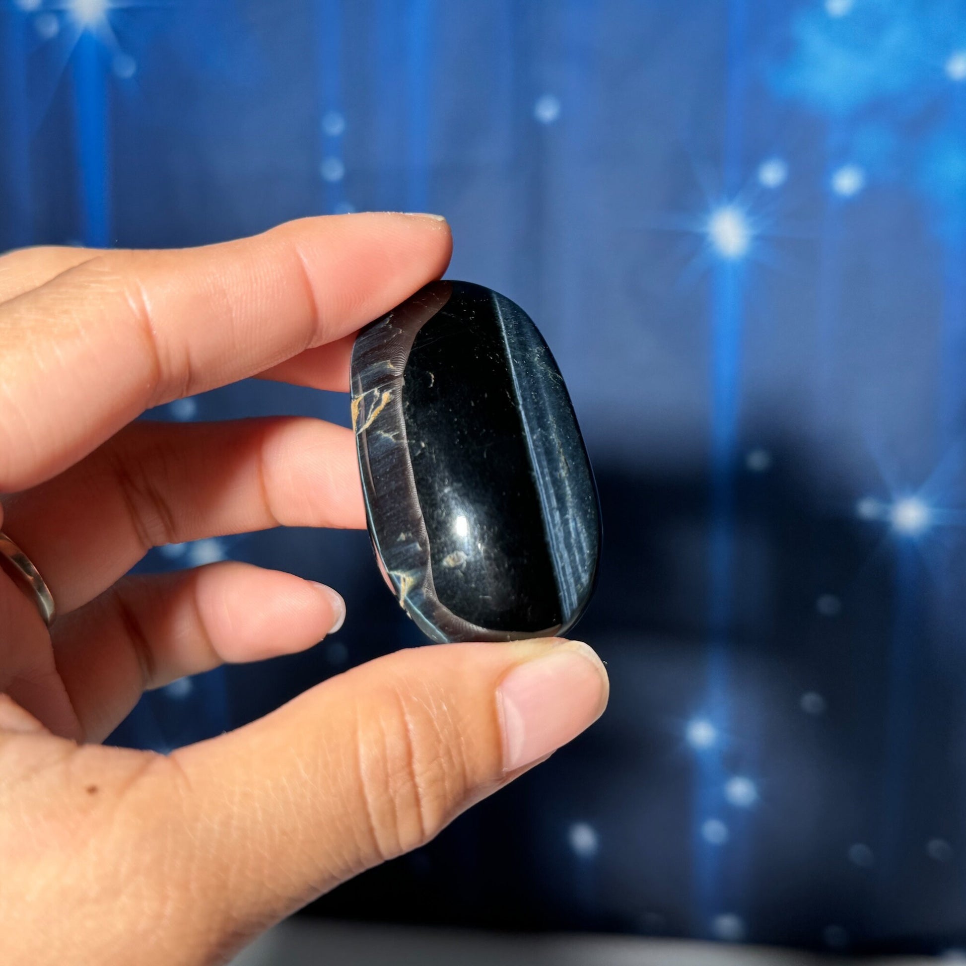 Blue Tiger's Eye Palm Stone | 2" long | 40 grams | flashy blue