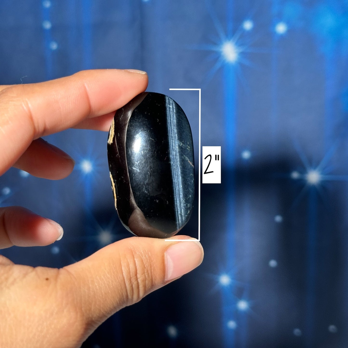 Blue Tiger's Eye Palm Stone | 2" long | 40 grams | flashy blue
