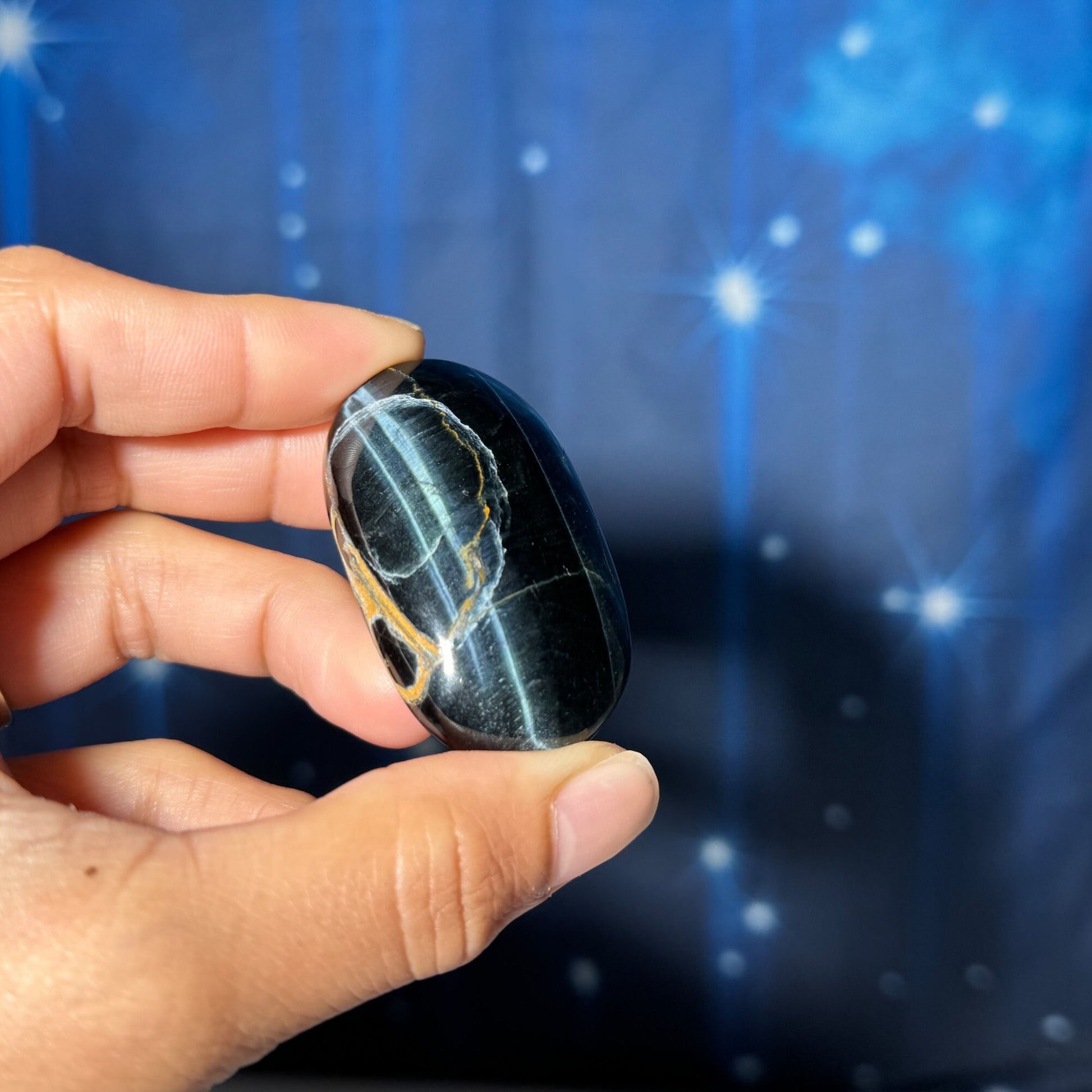 Blue Tiger's Eye Palm Stone | 2" long | 44 grams | flashy blue