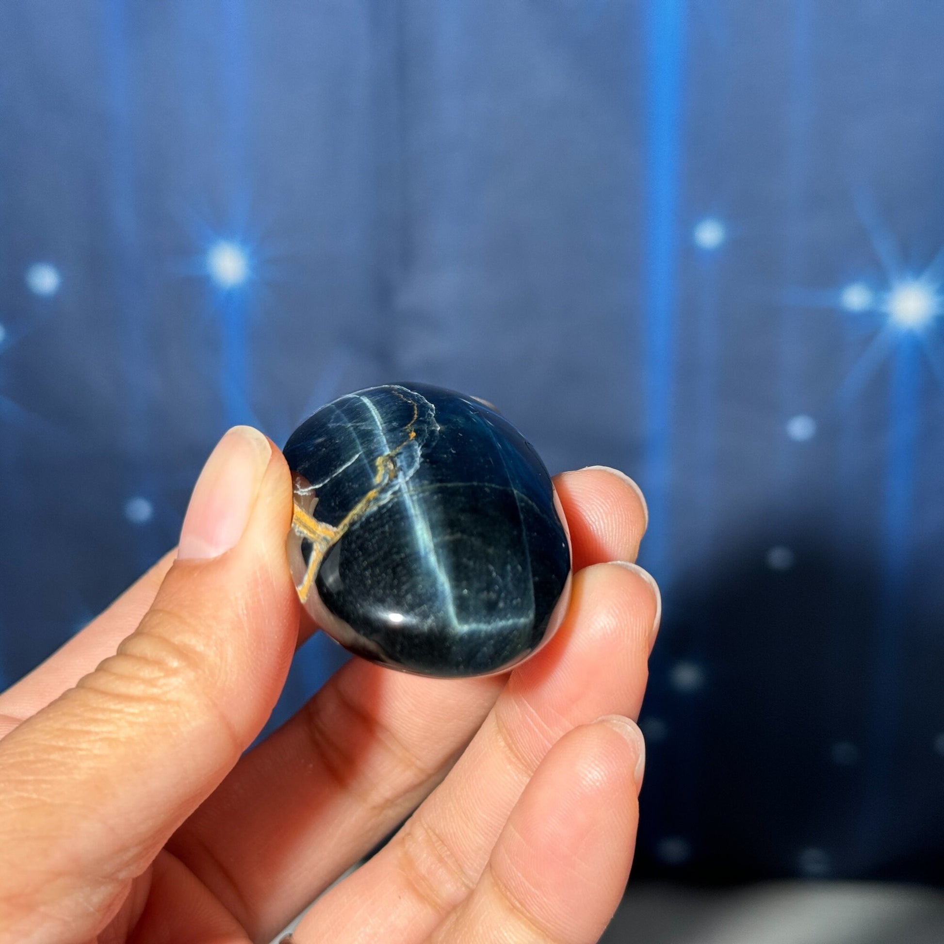 Blue Tiger's Eye Palm Stone | 2" long | 44 grams | flashy blue