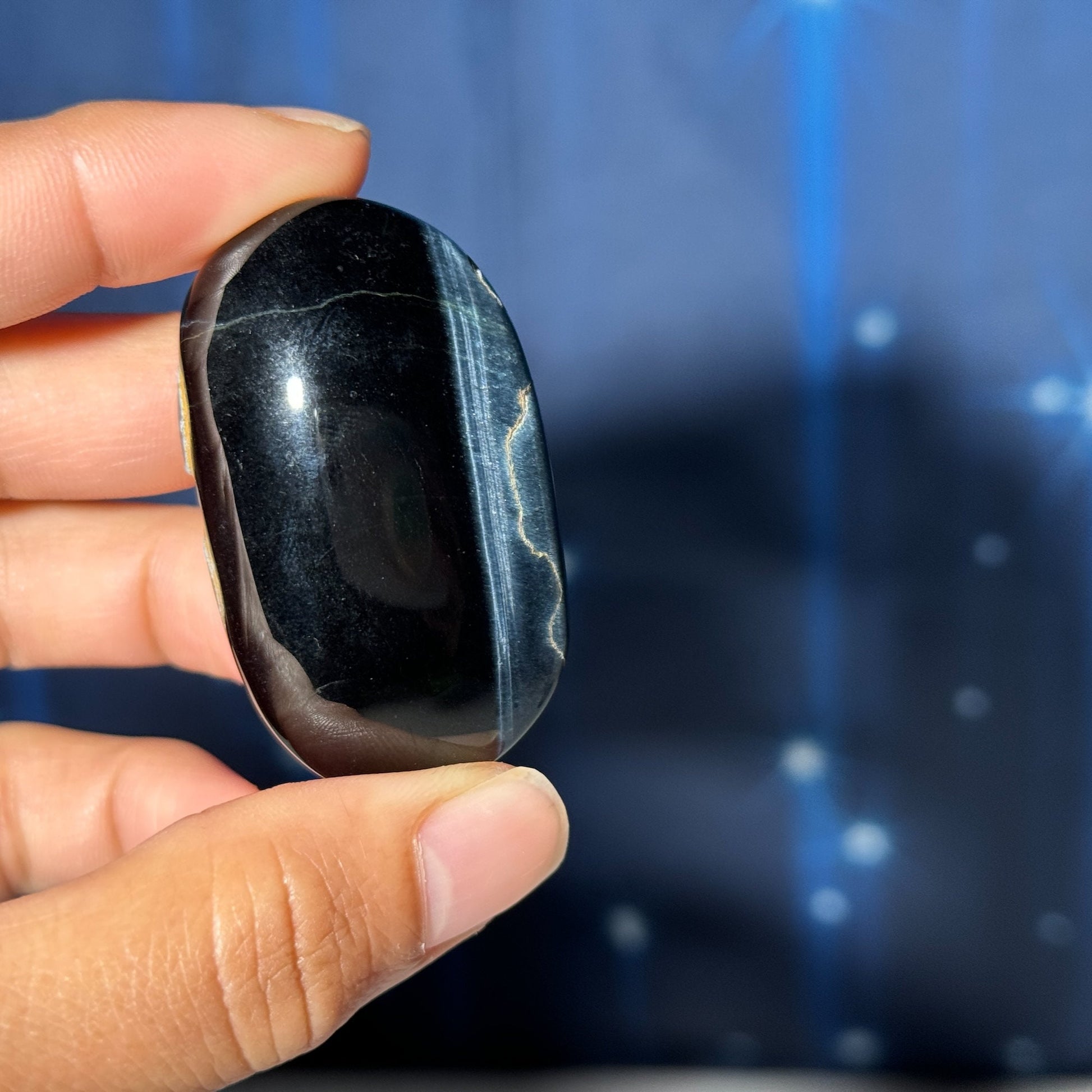 Blue Tiger's Eye Palm Stone | 2" long | 44 grams | flashy blue