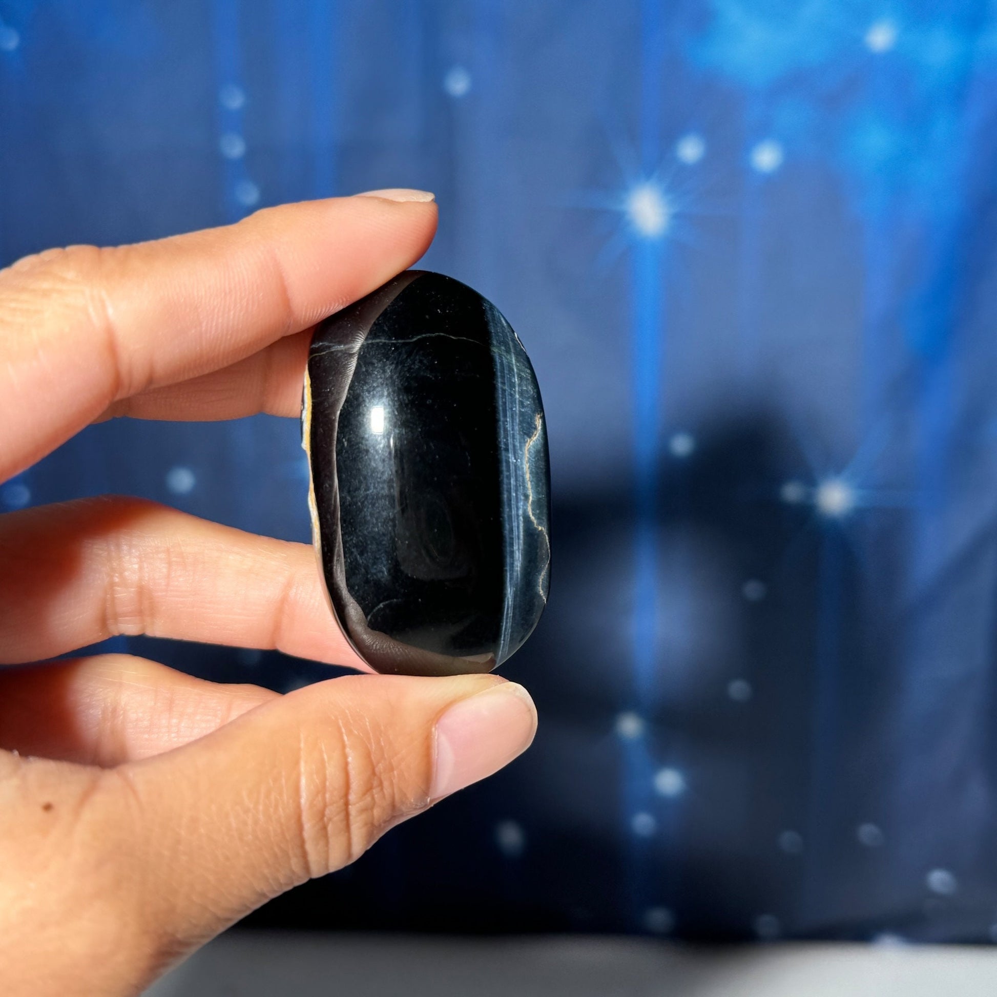 Blue Tiger's Eye Palm Stone | 2" long | 44 grams | flashy blue