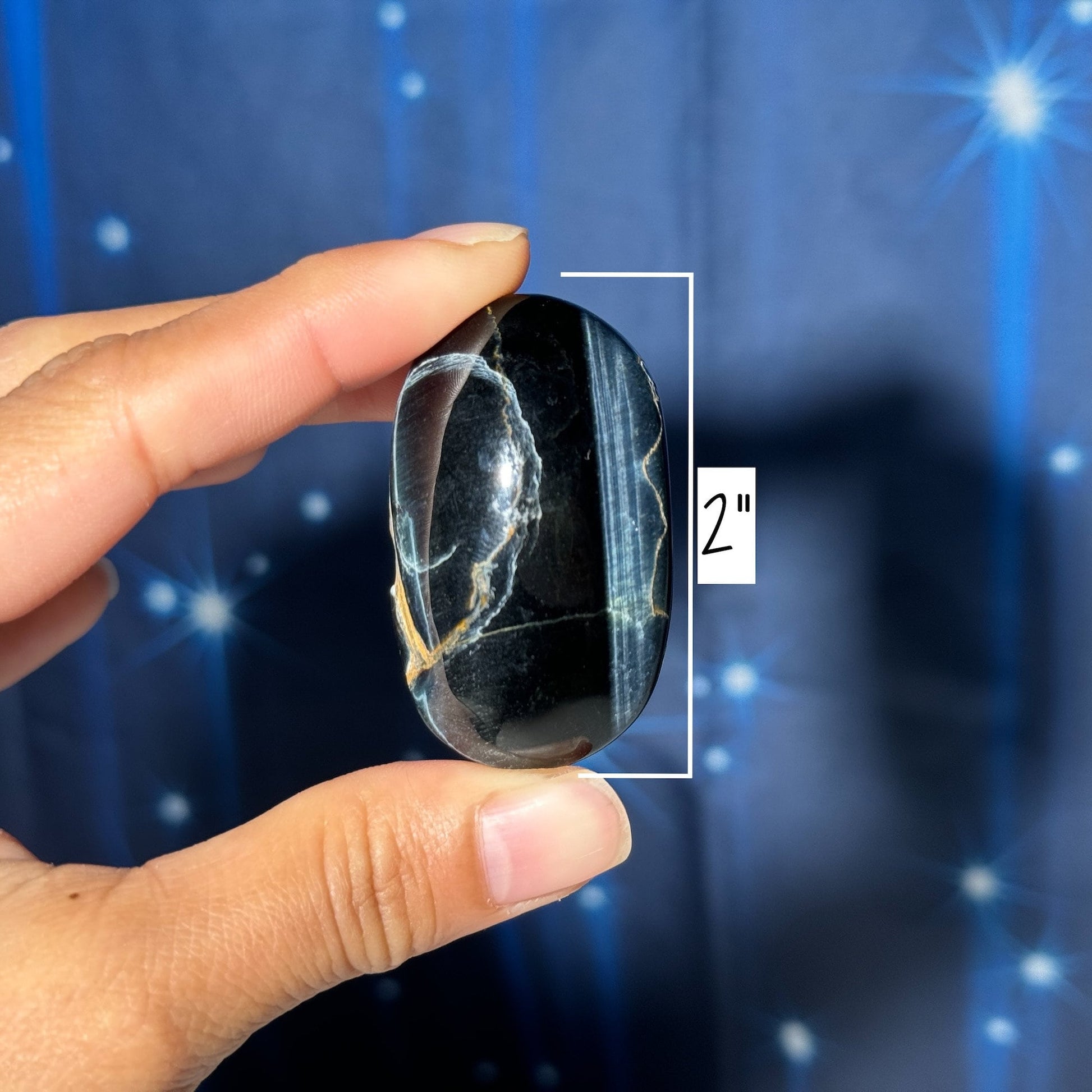 Blue Tiger's Eye Palm Stone | 2" long | 44 grams | flashy blue