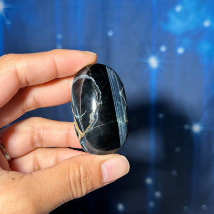 Blue Tiger's Eye Palm Stone | 2" long | 44 grams | flashy blue