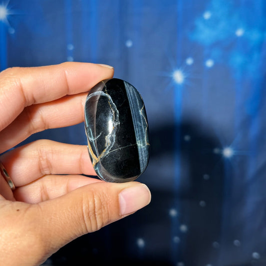 Blue Tiger's Eye Palm Stone | 2" long | 44 grams | flashy blue