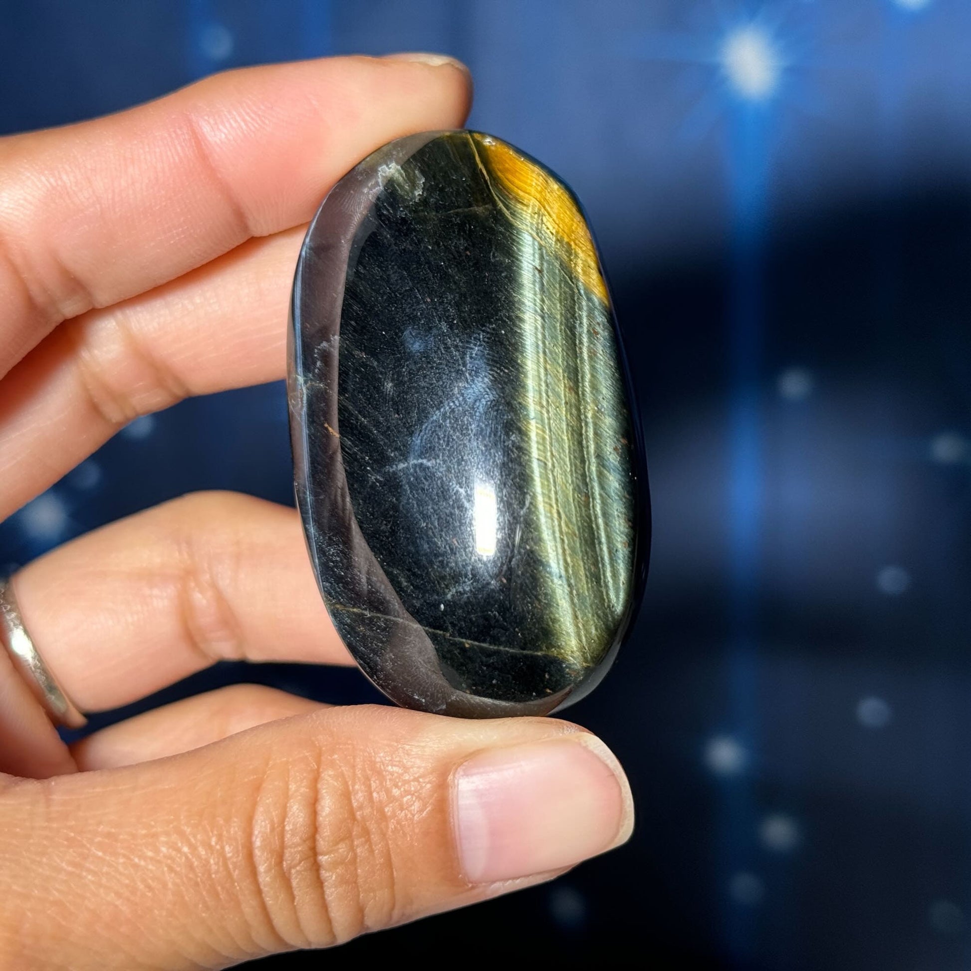 Blue Tiger's Eye Palm Stone | 2 1/8" long | 48 grams | flashy blue