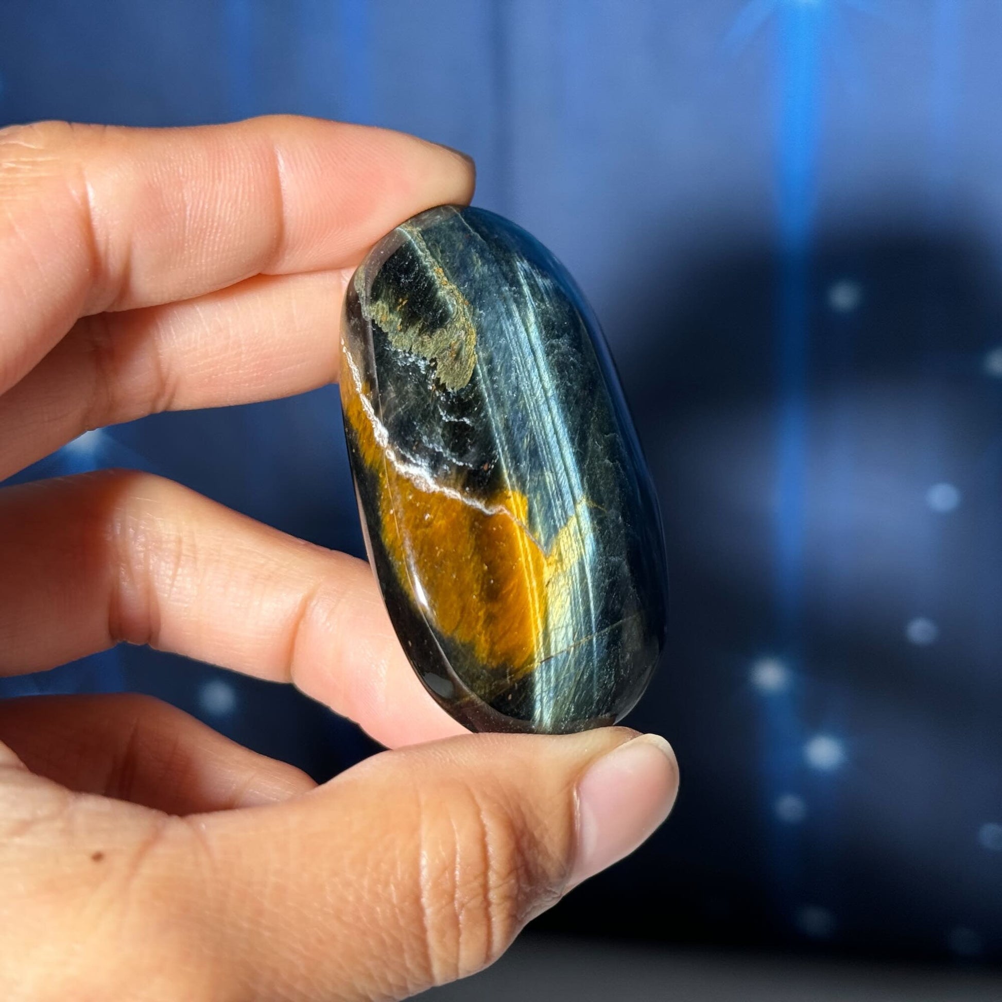 Blue Tiger's Eye Palm Stone | 2 1/8" long | 48 grams | flashy blue