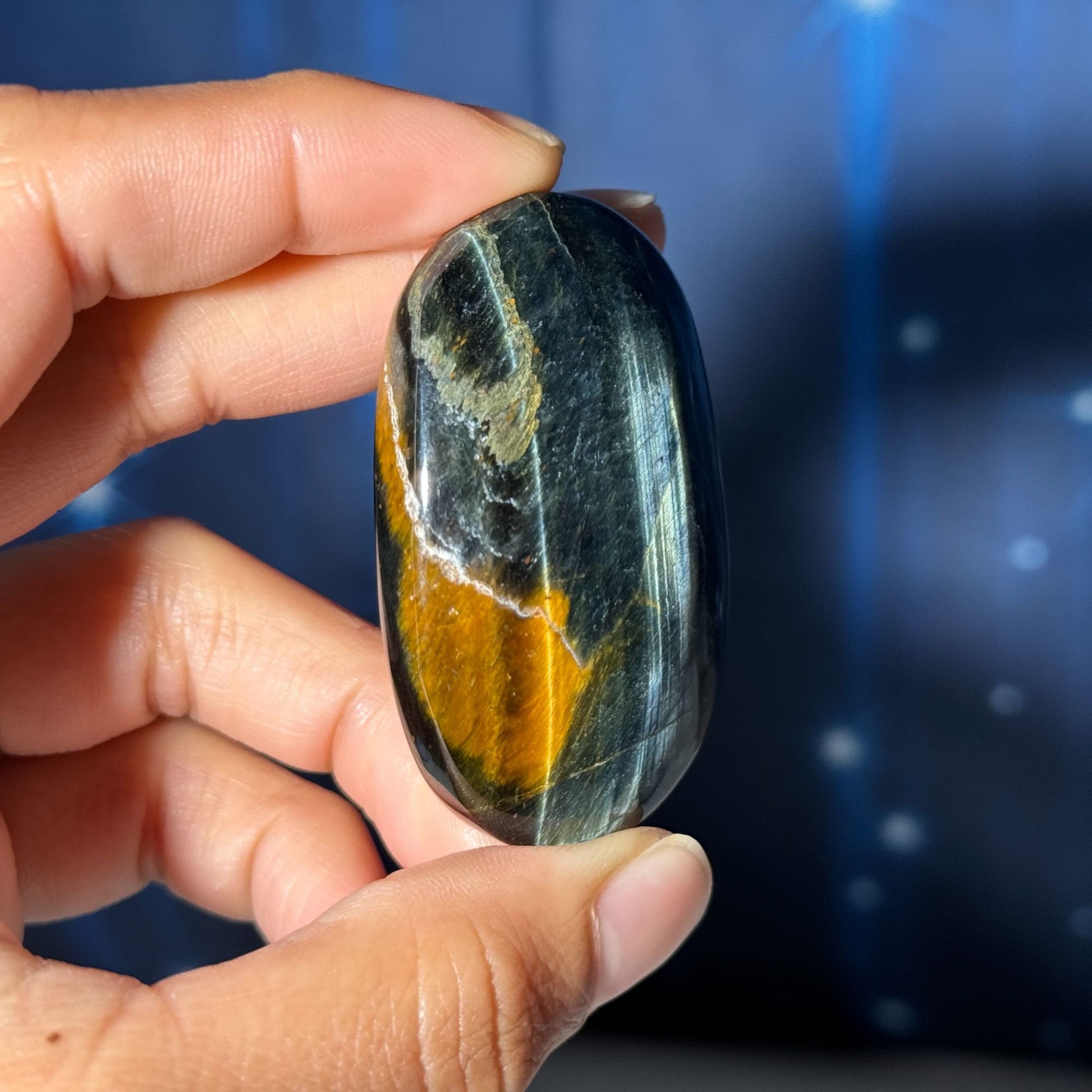 Blue Tiger's Eye Palm Stone | 2 1/8" long | 48 grams | flashy blue