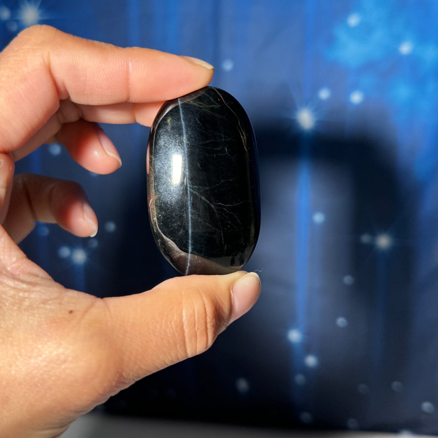 Blue Tiger's Eye Palm Stone | 2 1/8" long | 54 grams | flashy blue