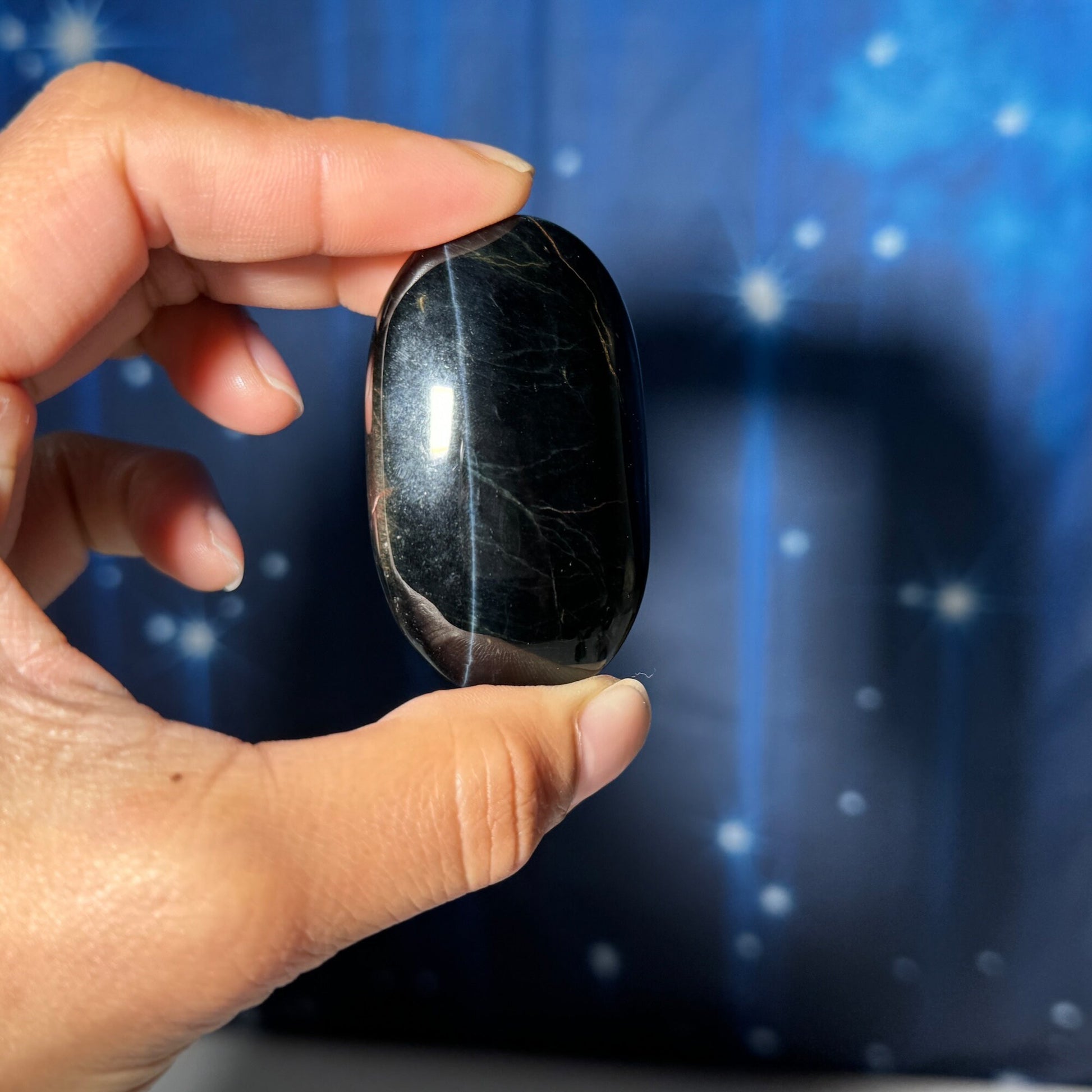 Blue Tiger's Eye Palm Stone | 2 1/8" long | 54 grams | flashy blue