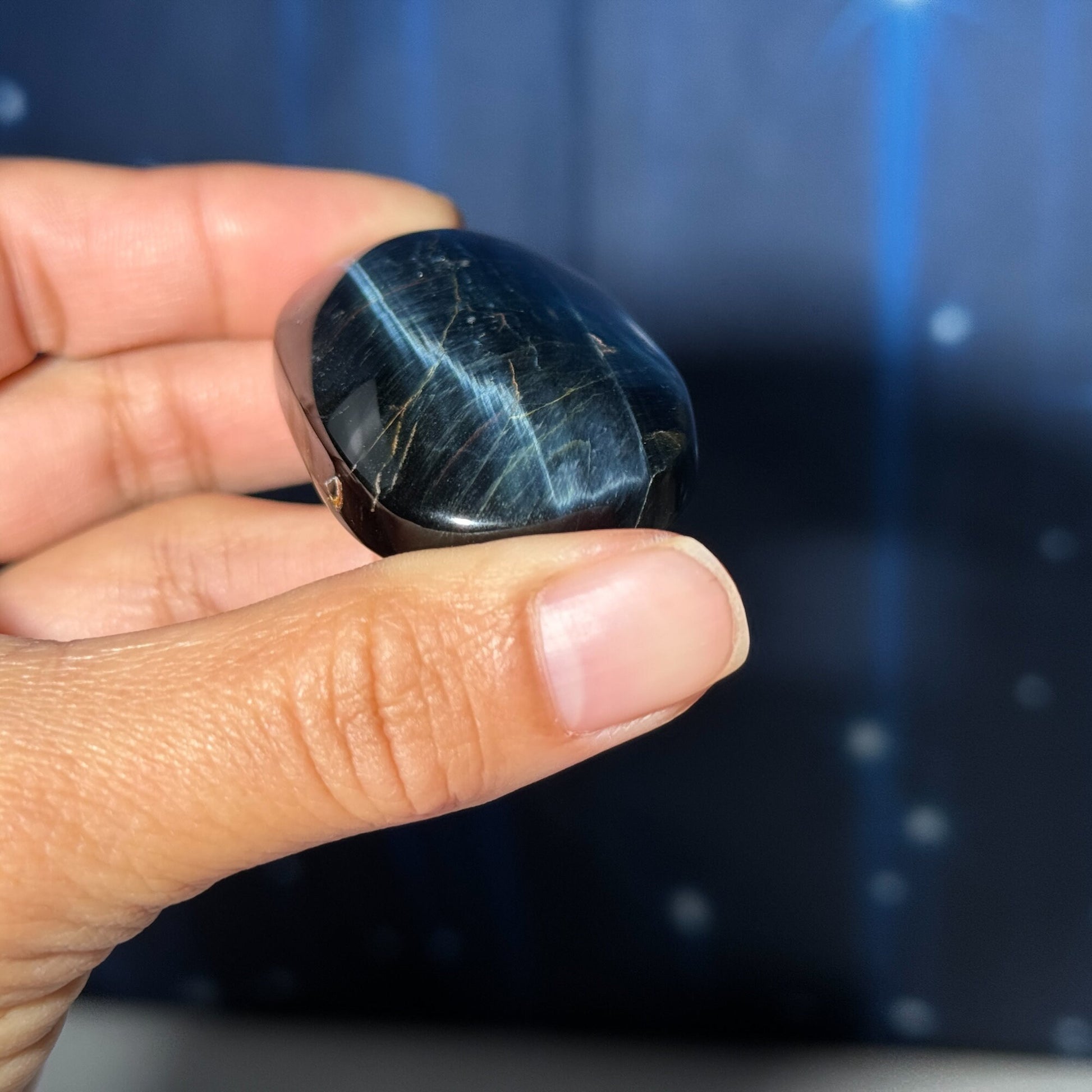 Blue Tiger's Eye Palm Stone | 2 1/8" long | 54 grams | flashy blue
