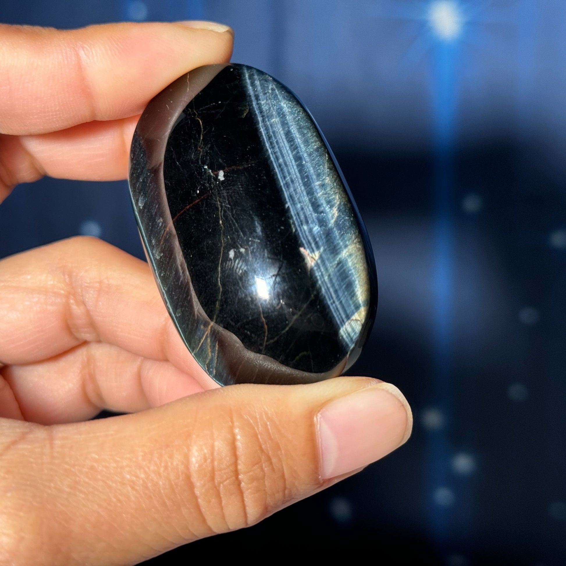 Blue Tiger's Eye Palm Stone | 2 1/8" long | 54 grams | flashy blue
