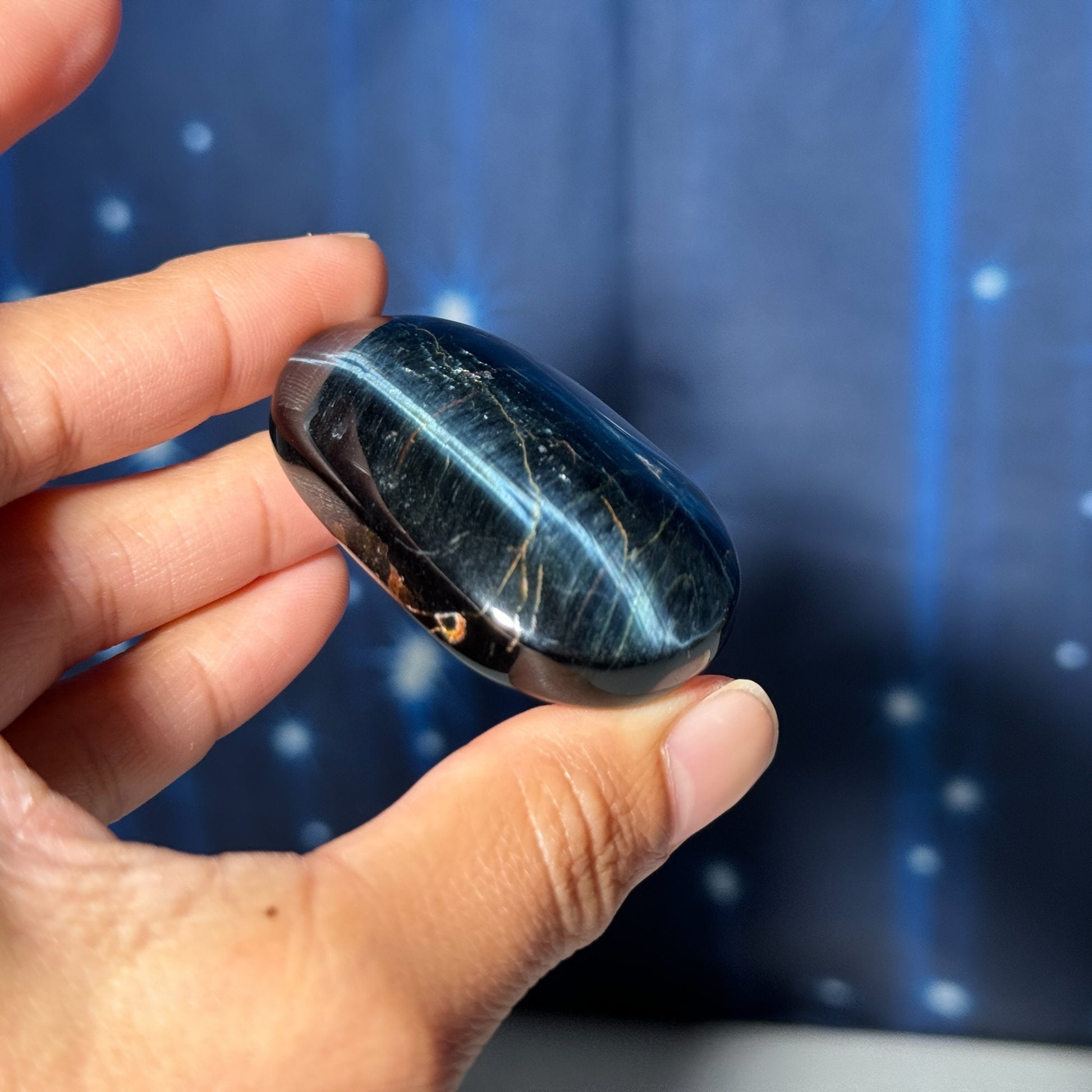 Blue Tiger's Eye Palm Stone | 2 1/8" long | 54 grams | flashy blue