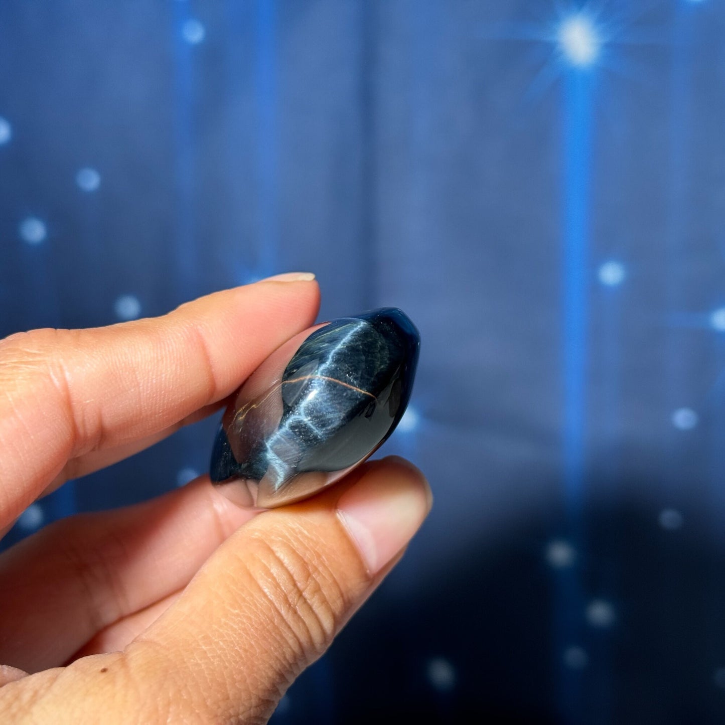 Blue Tiger's Eye Palm Stone | 2 1/8" long | 54 grams | flashy blue