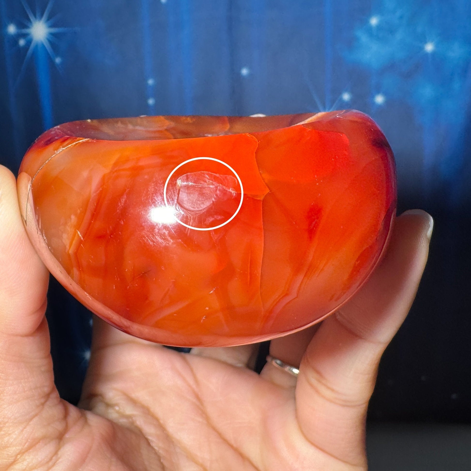 repaired Carnelian bowl | 3 5/8" long | 326 grams