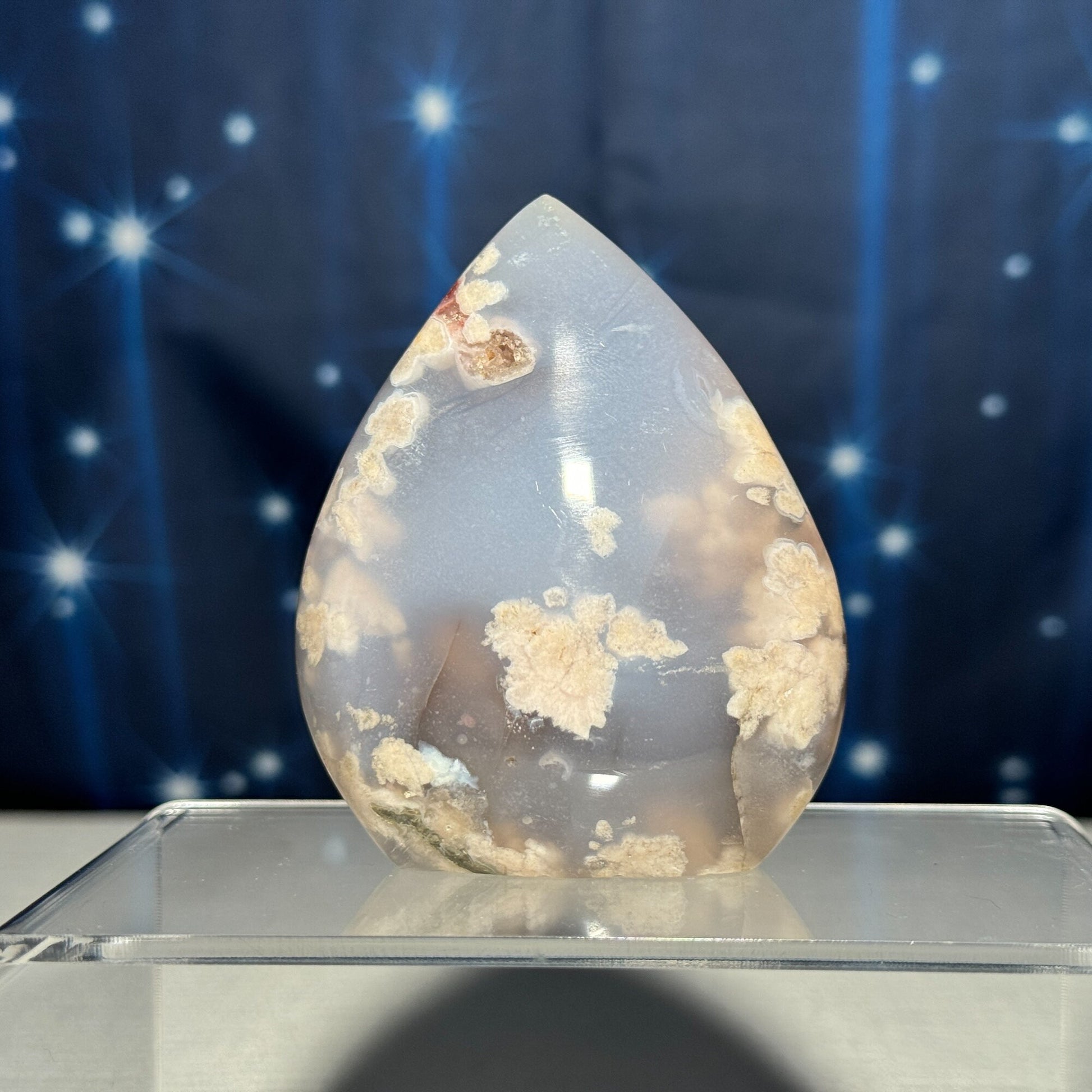 blue Flower Agate free form | 3" tall | 186 grams | gorgeous Flower Agate flame | translucent flower agate | Tucson find