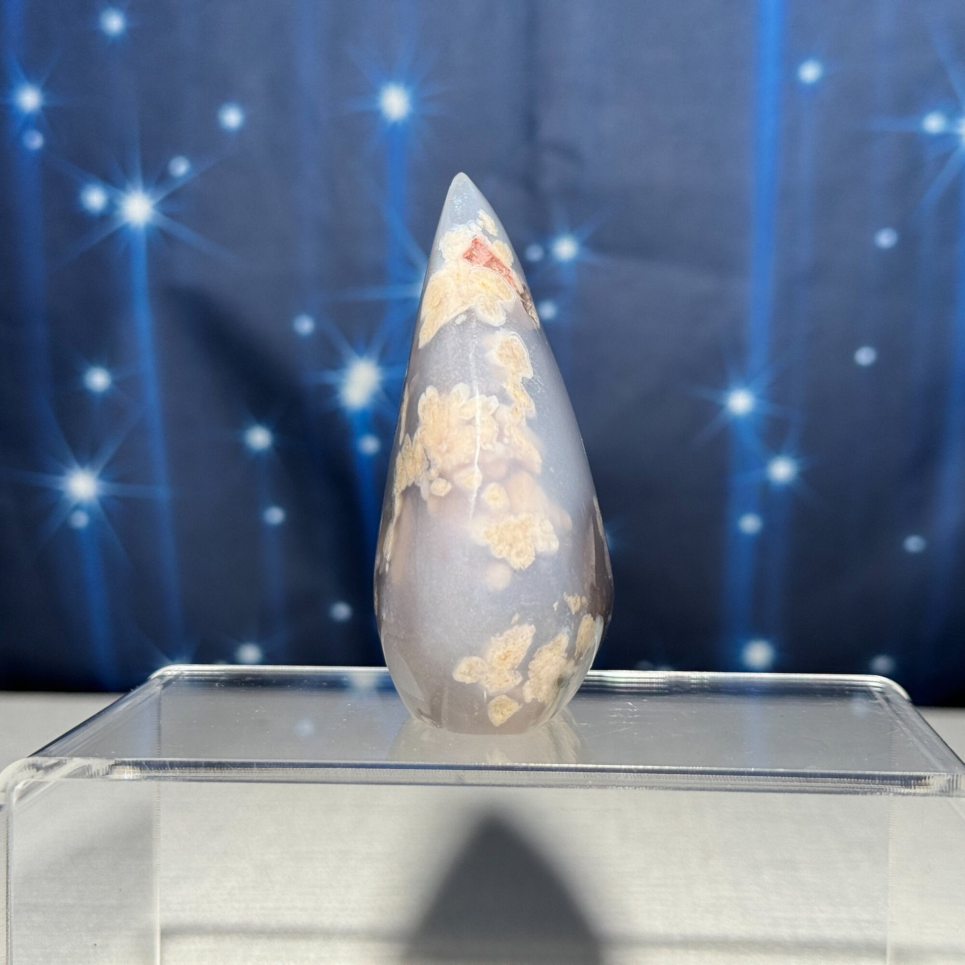 blue Flower Agate free form | 3" tall | 186 grams | gorgeous Flower Agate flame | translucent flower agate | Tucson find